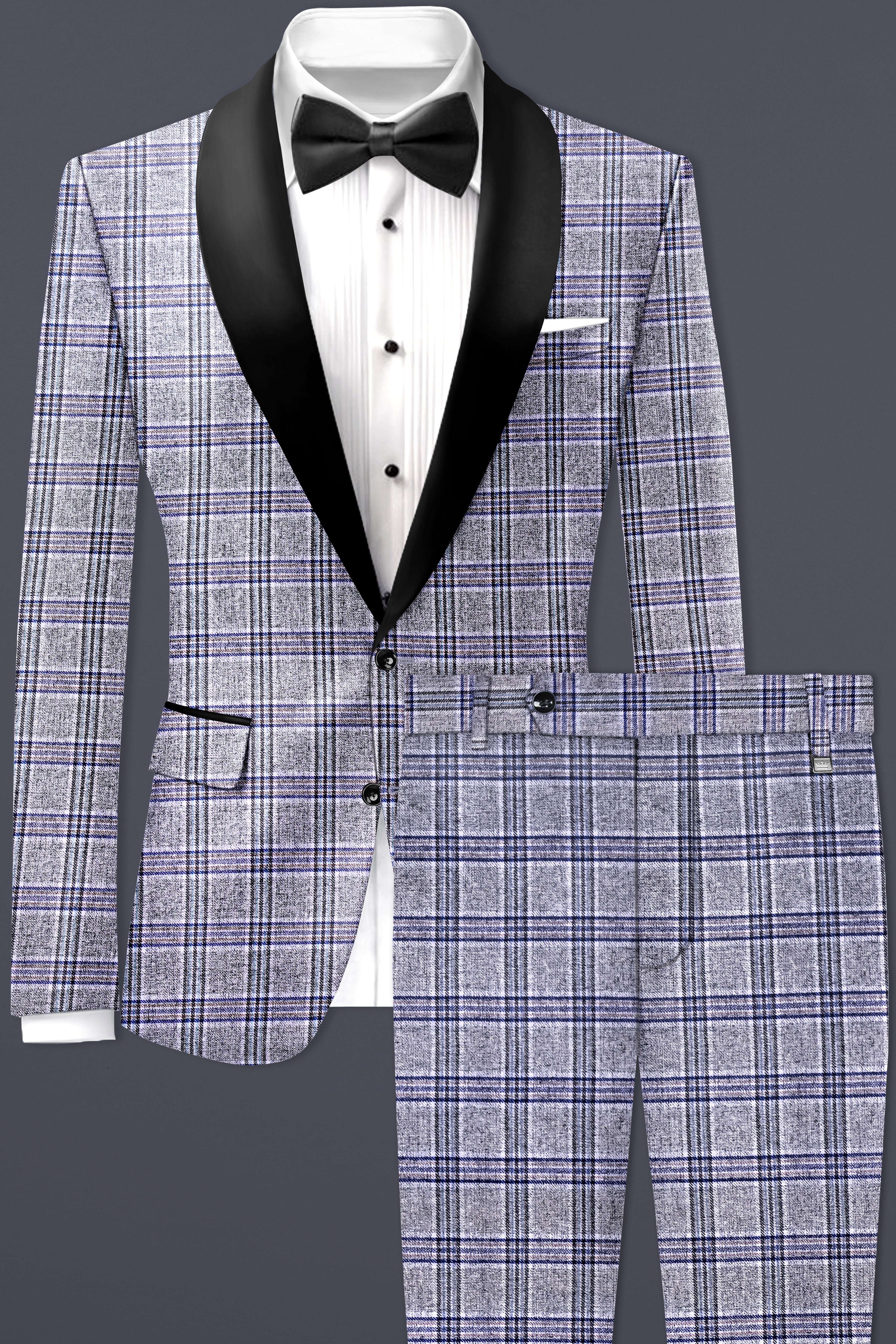 Pladiel-StarDust Gray with Martinique Blue Plaid Wool Rich Tuxedo Suit