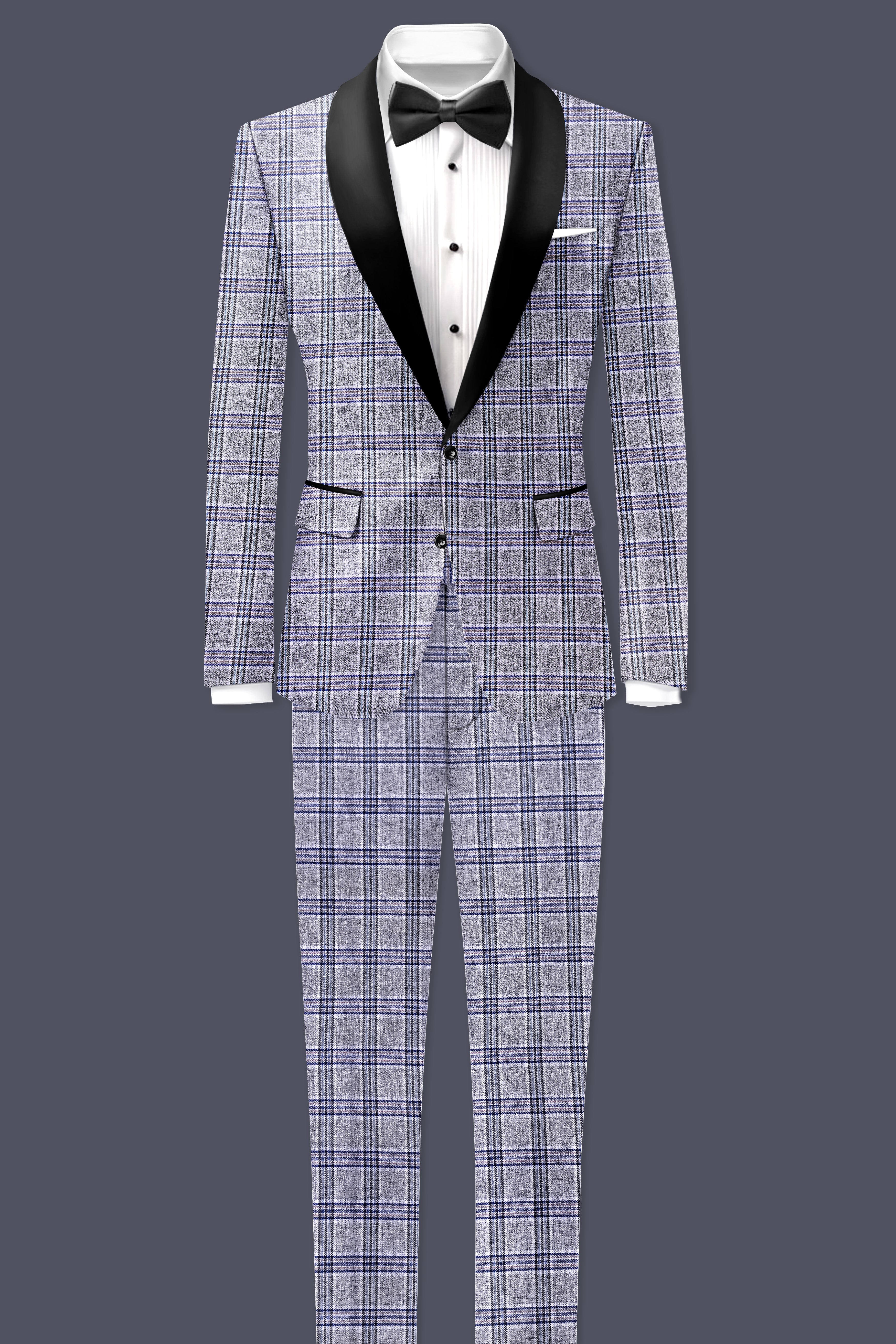 Pladiel-StarDust Gray with Martinique Blue Plaid Wool Rich Tuxedo Suit