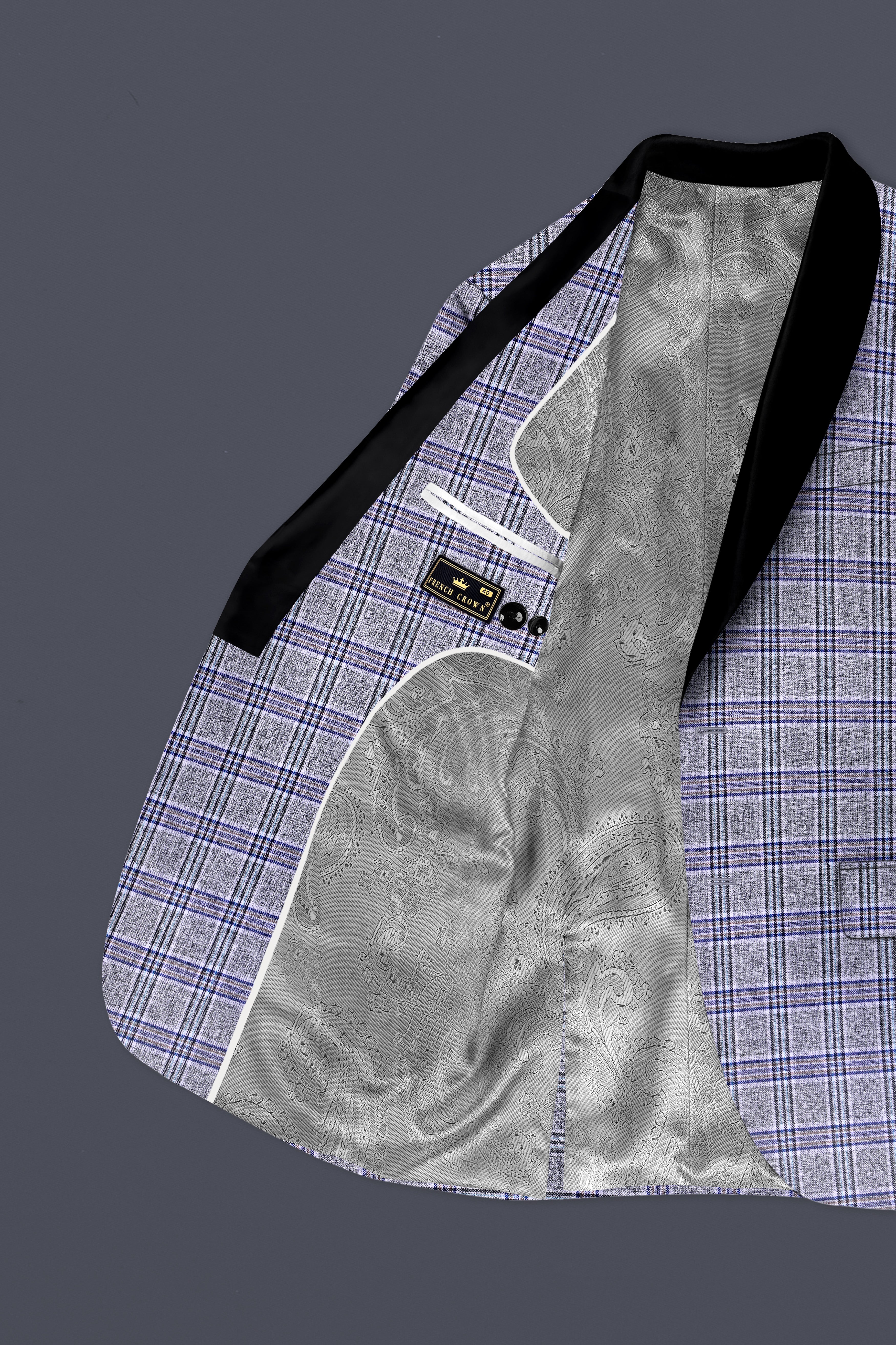 Pladiel-StarDust Gray with Martinique Blue Plaid Wool Rich Tuxedo Suit