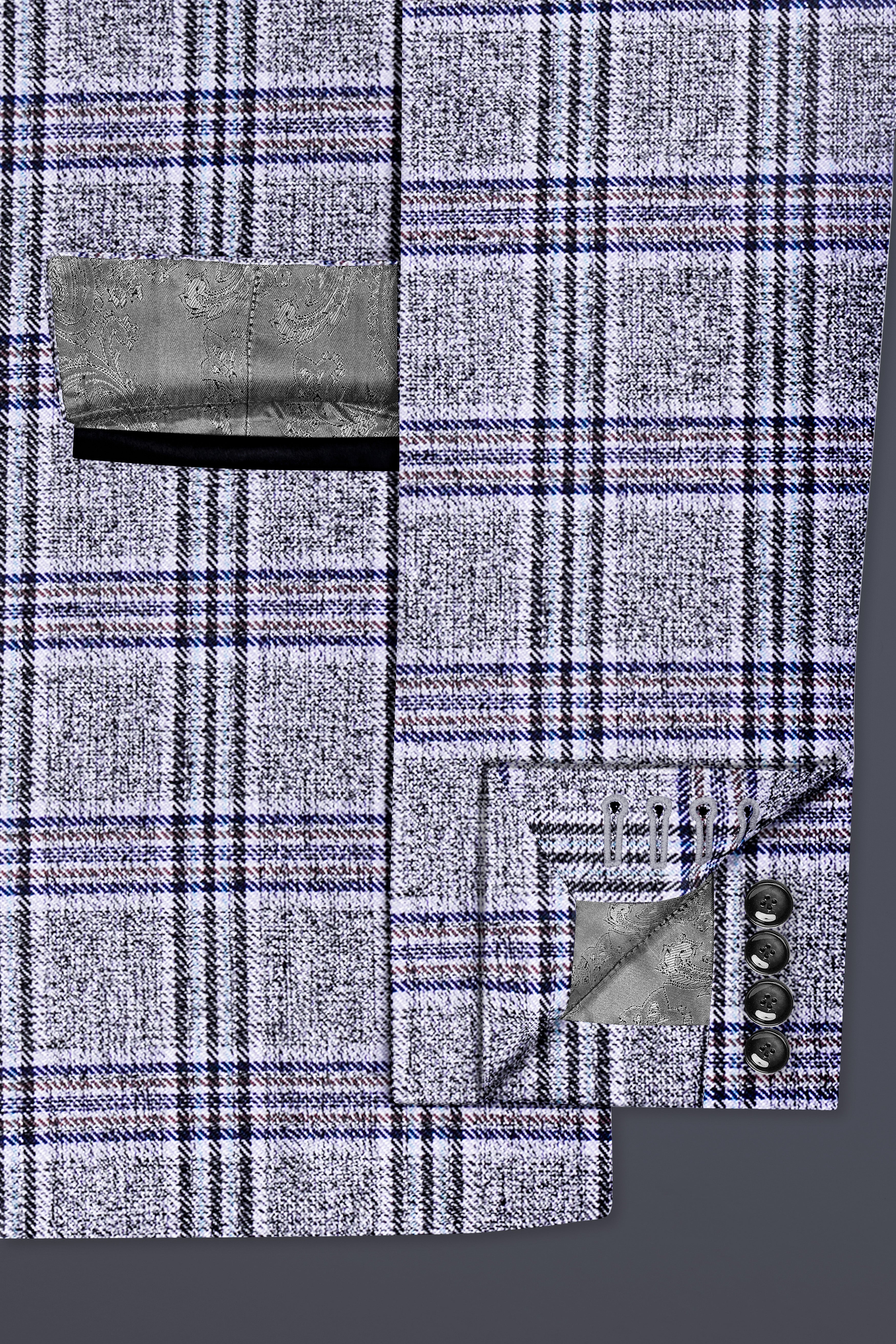 Pladiel-StarDust Gray with Martinique Blue Plaid Wool Rich Tuxedo Suit
