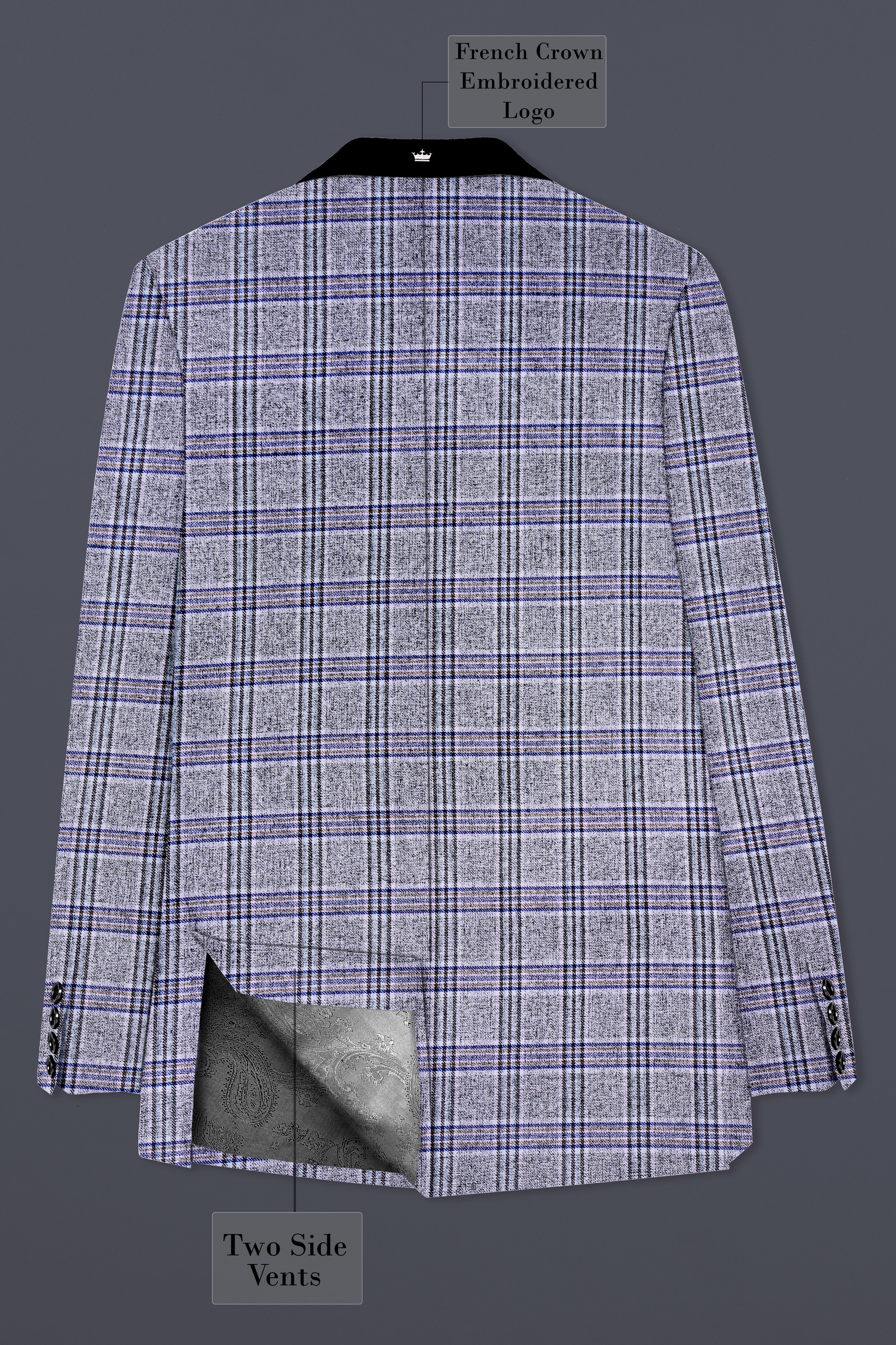 Pladiel-StarDust Gray with Martinique Blue Plaid Wool Rich Tuxedo Suit