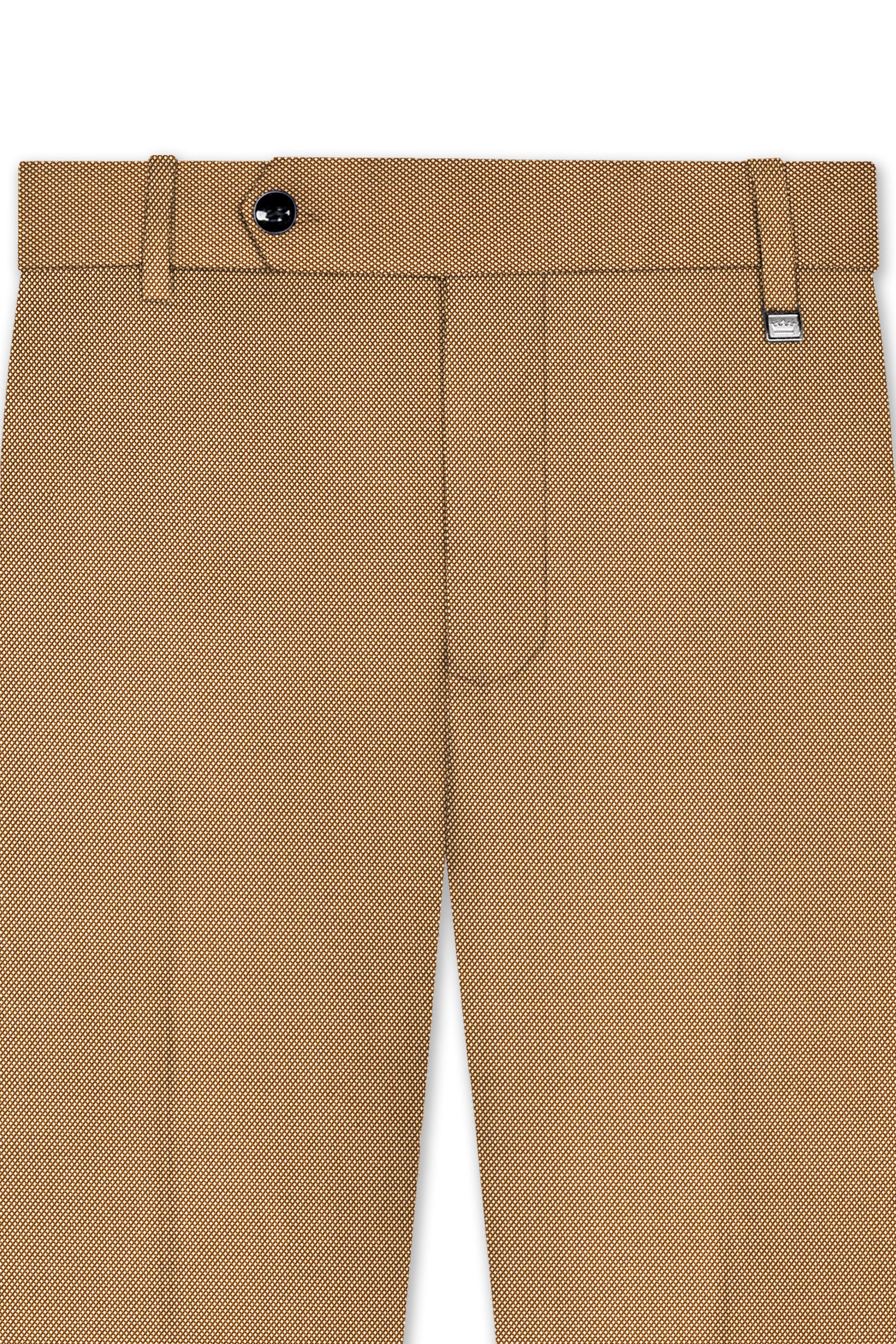 Aurenzo-Muesli Brown Textured Wool Rich Bandhgala Suit