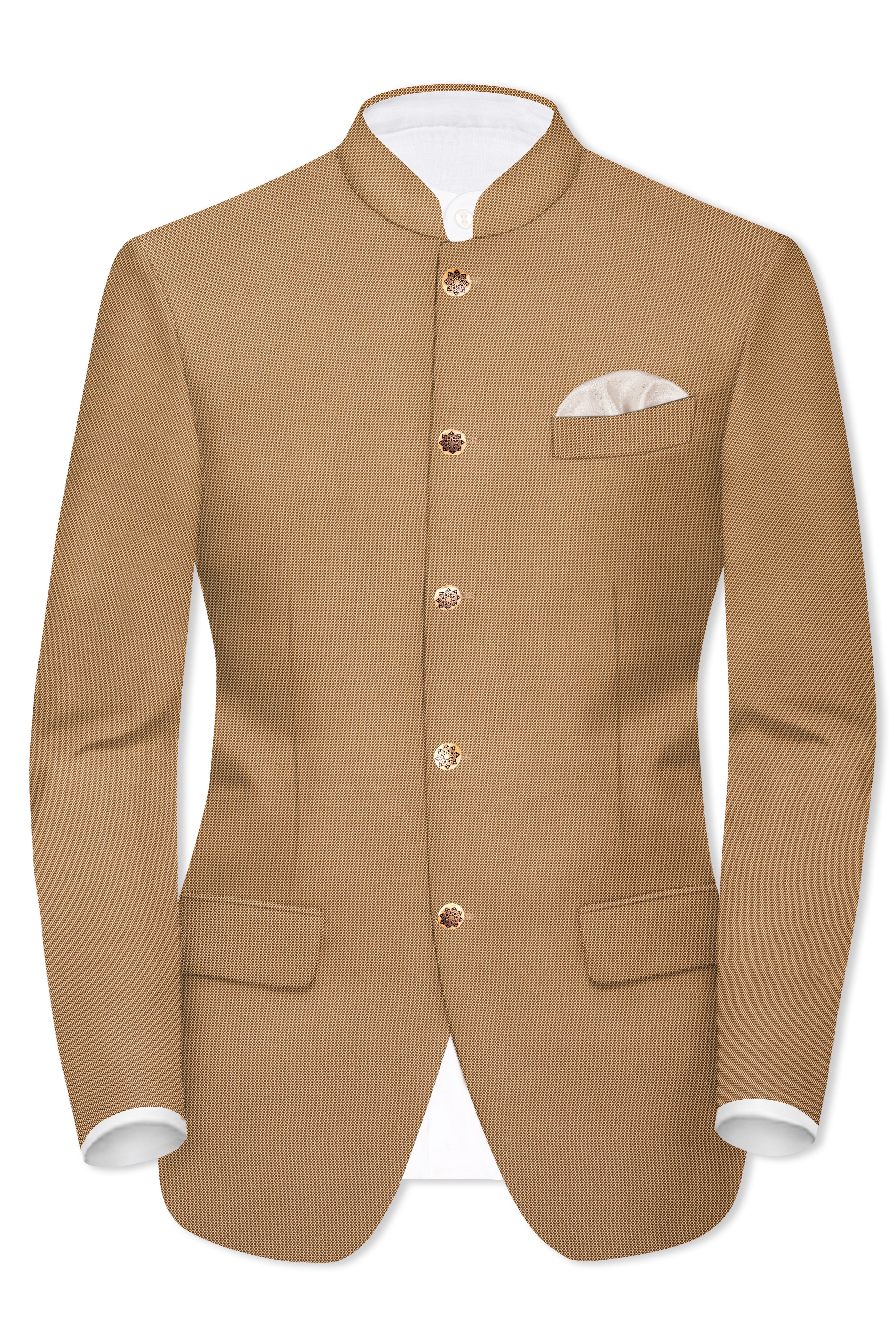 Aurenzo-Muesli Brown Textured Wool Rich Bandhgala Suit