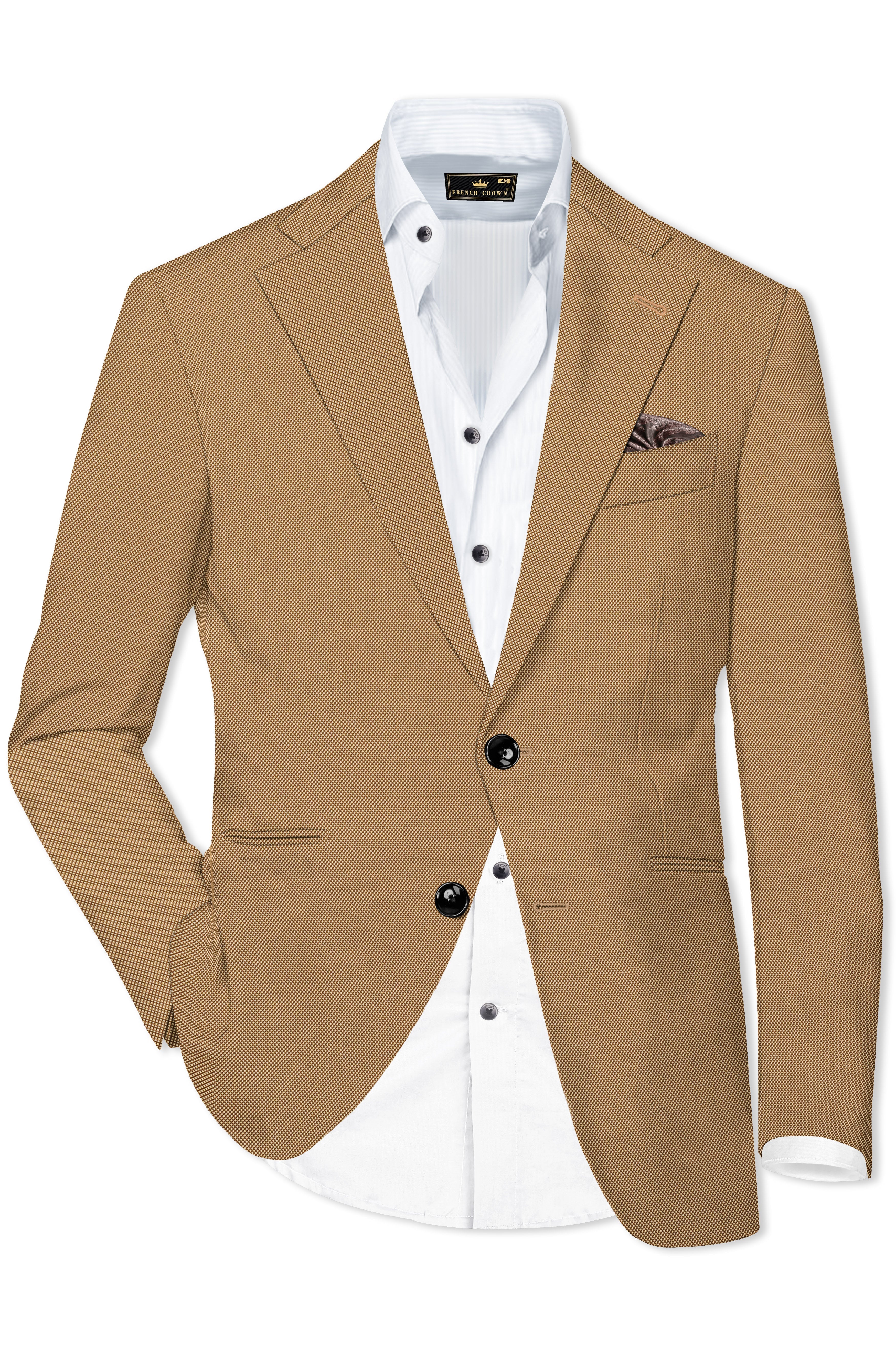 Aurenzo-Muesli Brown Textured Wool Rich Single Breasted Suit
