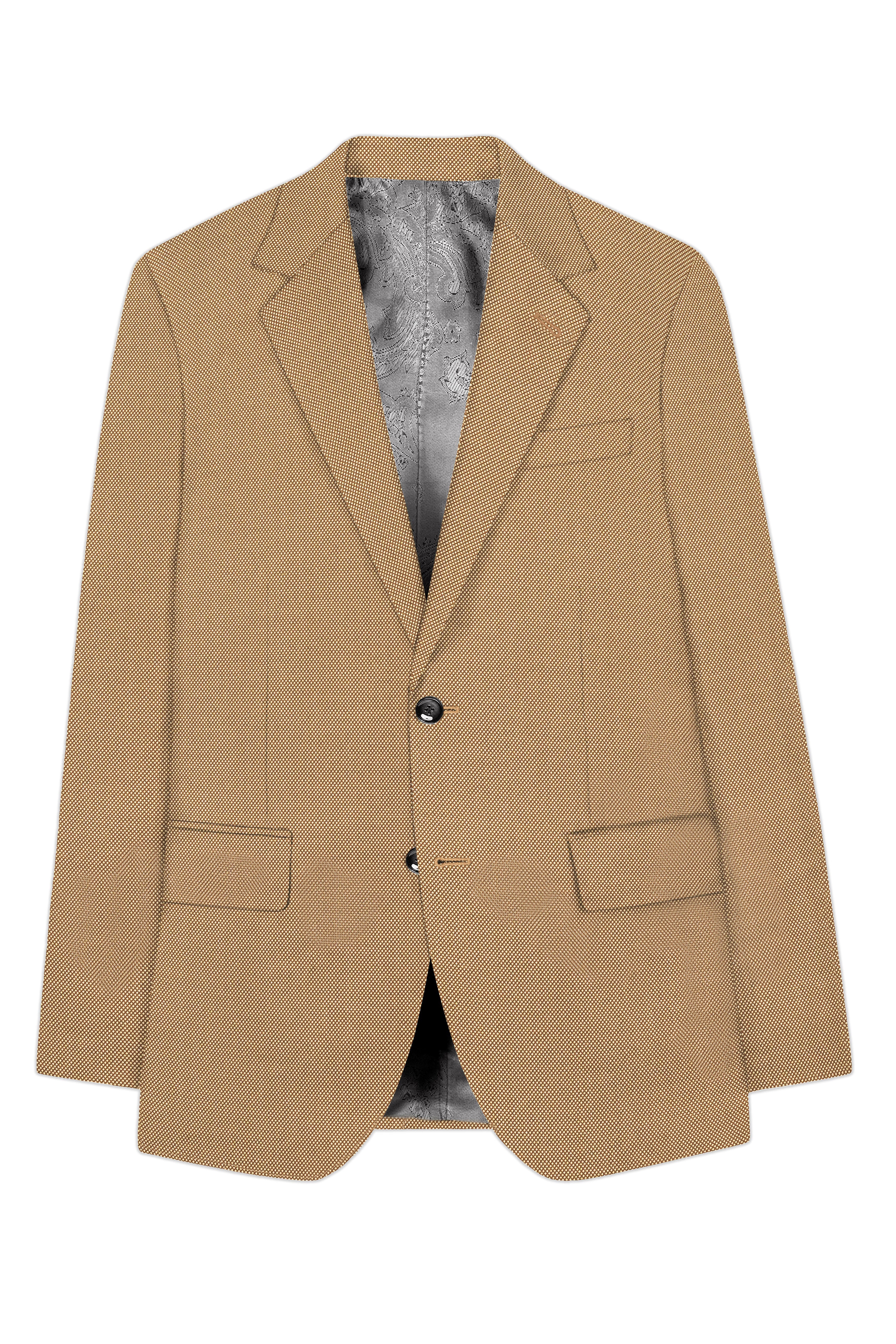 Aurenzo-Muesli Brown Textured Wool Rich Single Breasted Suit