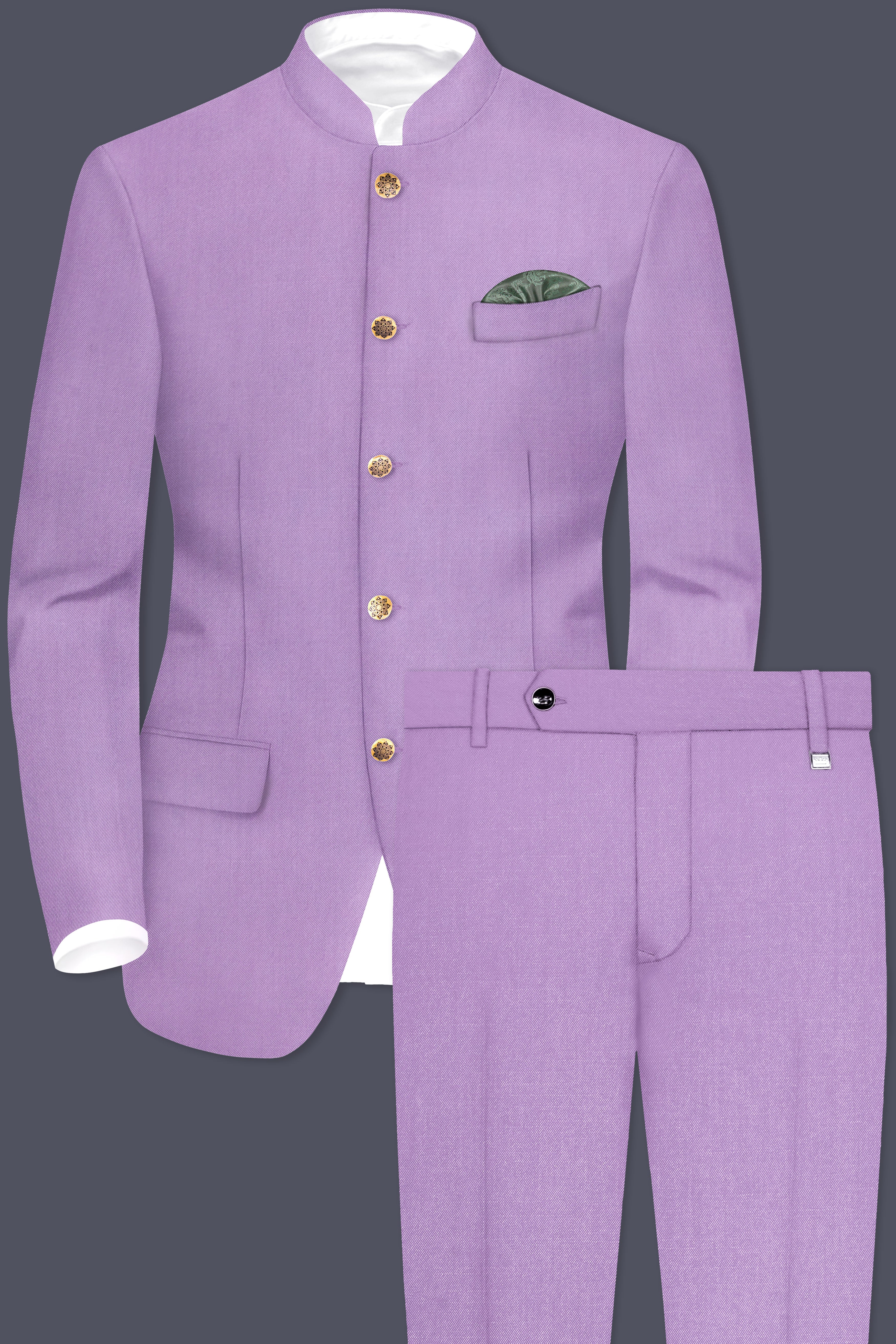 Roylen-Mountbatten Purple Wool Rich Bandhgala Slight Stretch Suit