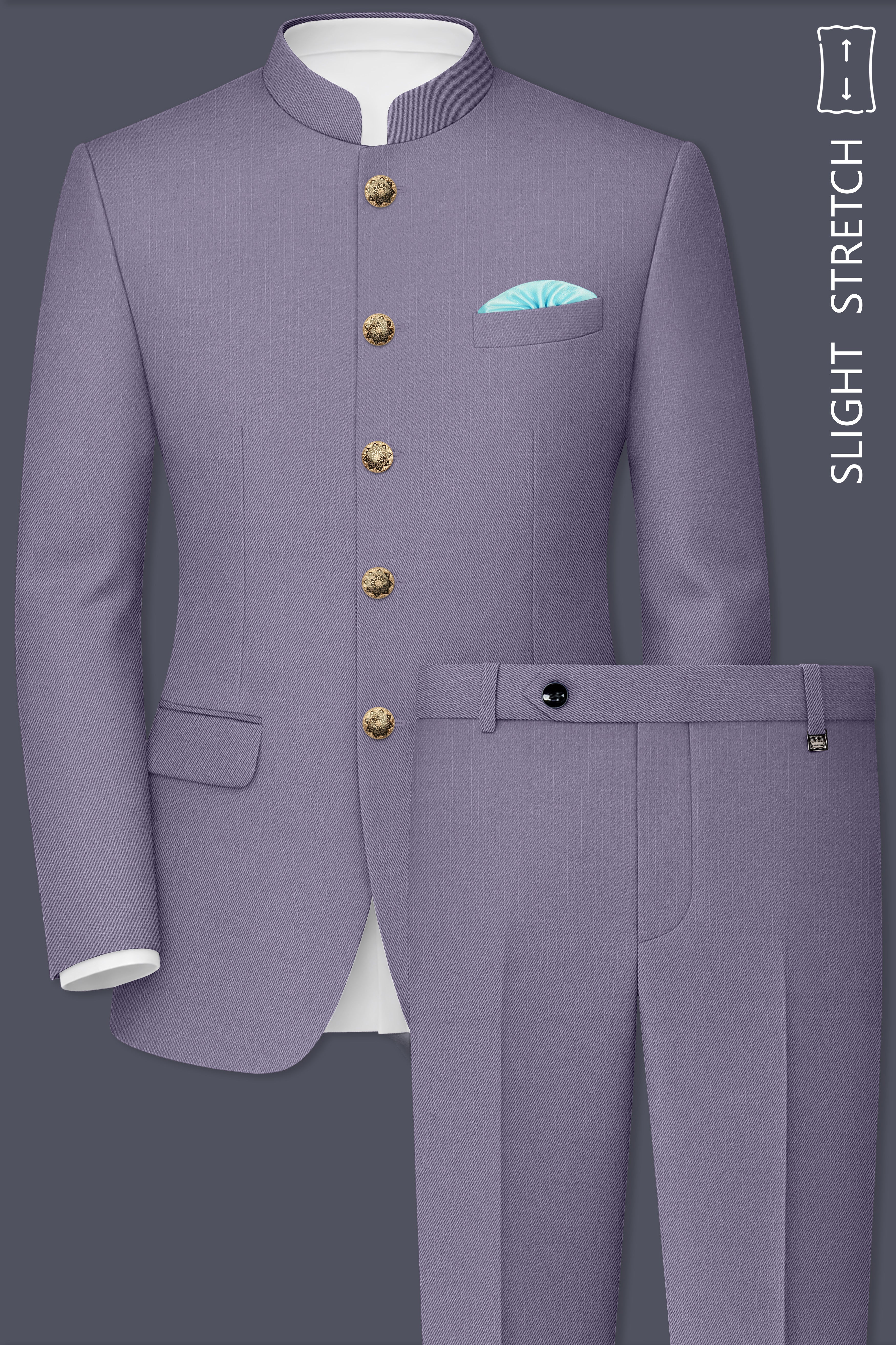 Roylen-Mountbatten Purple Wool Rich Bandhgala Slight Stretch Suit