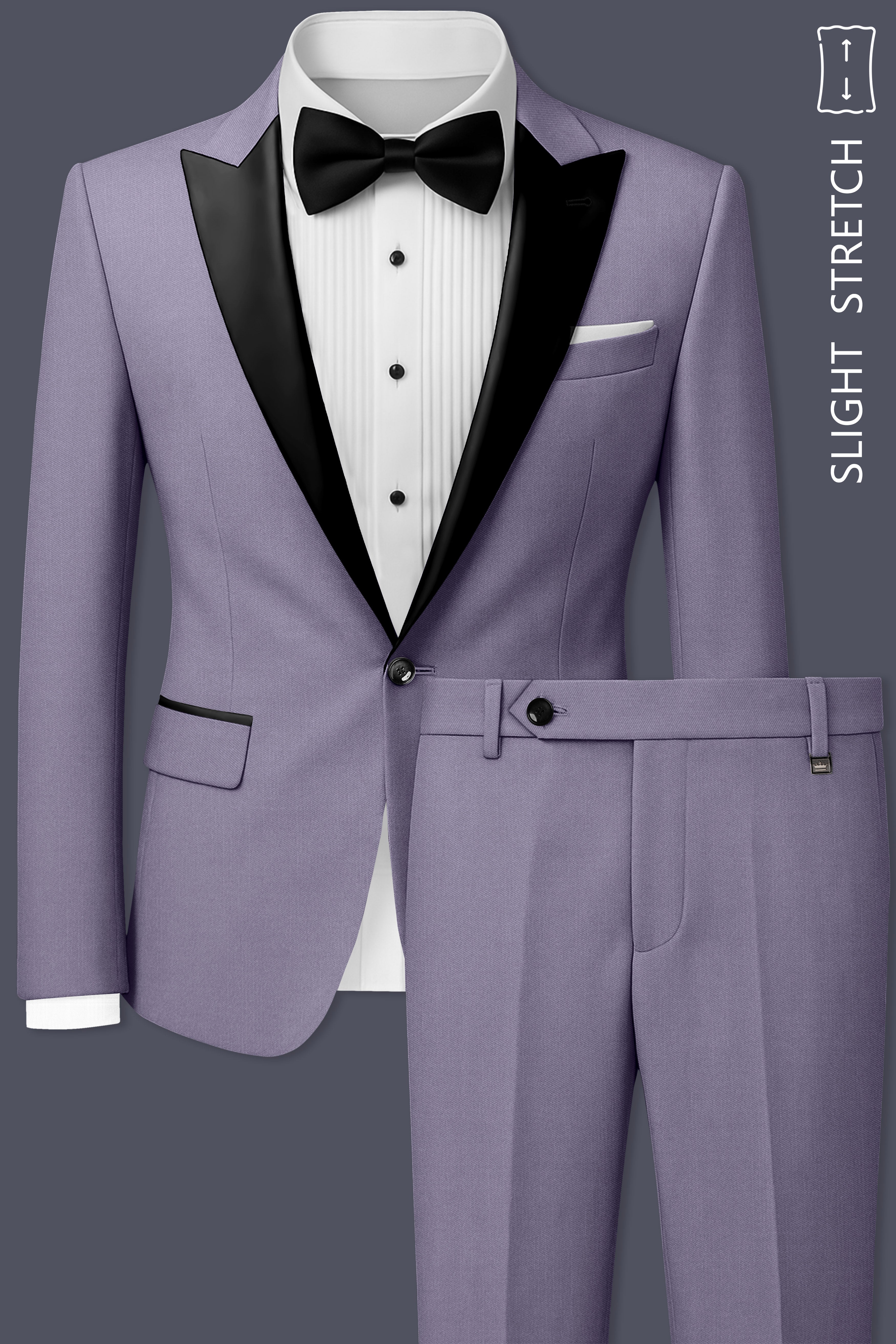 Roylen-Mountbatten Purple Wool Rich Peak Lapel Tuxedo Slight Stretch Suit