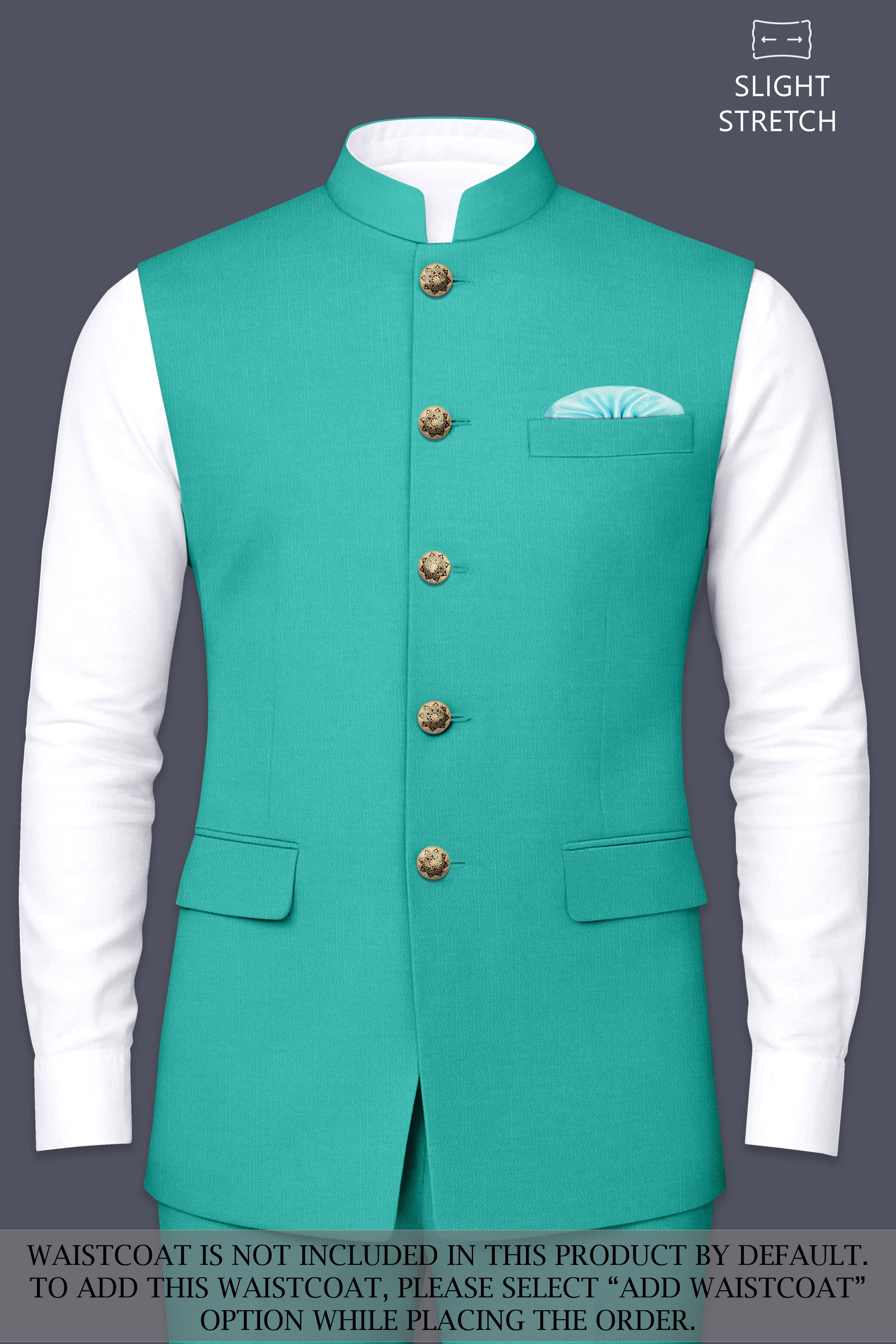 Aegir-Viking Blue Wool Rich Cross Placket Bandhgala Slight Stretch Suit