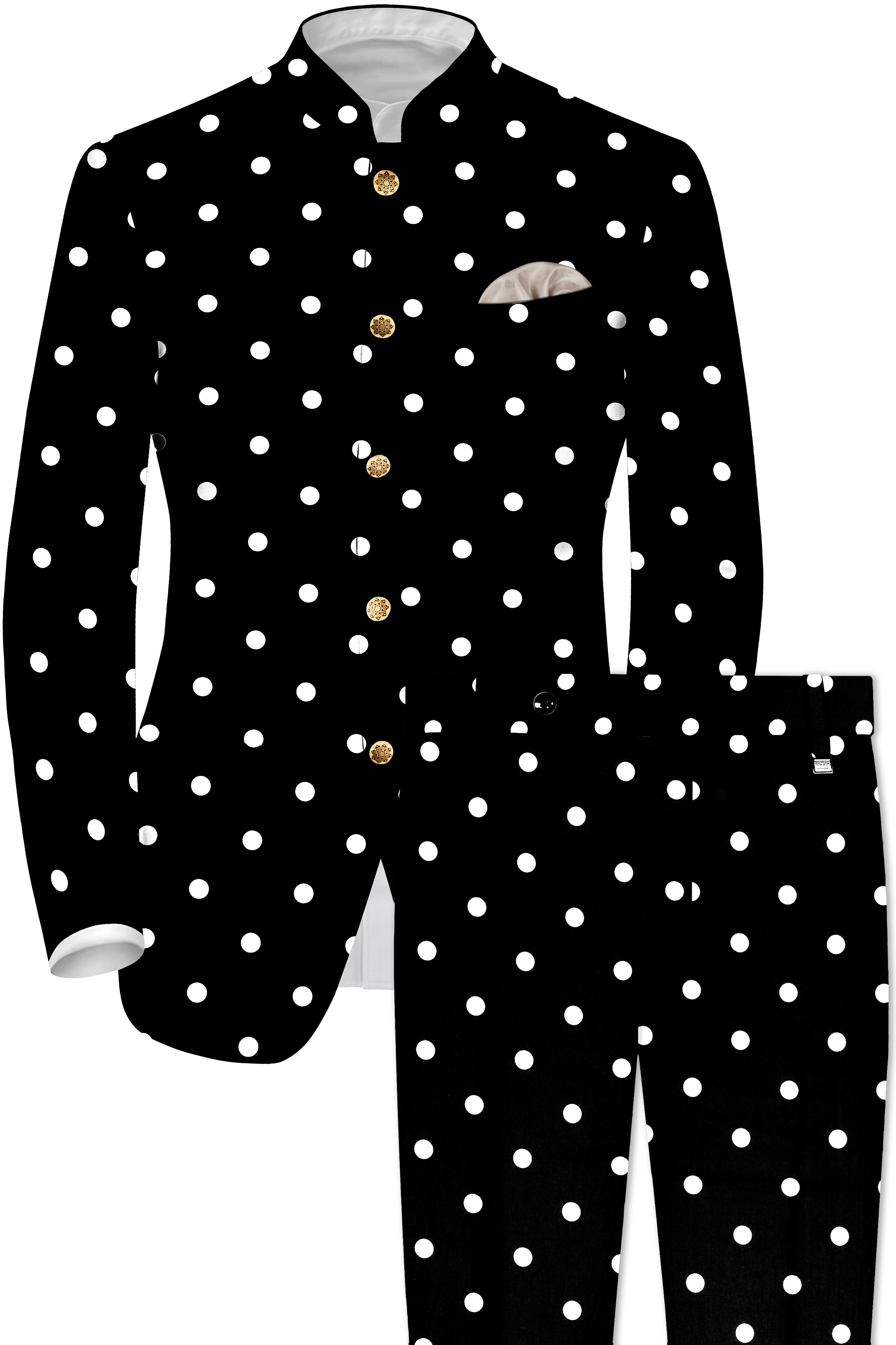 Noirdot-Jade Black Polka Dots Premium Cotton Bandhgala Suit
