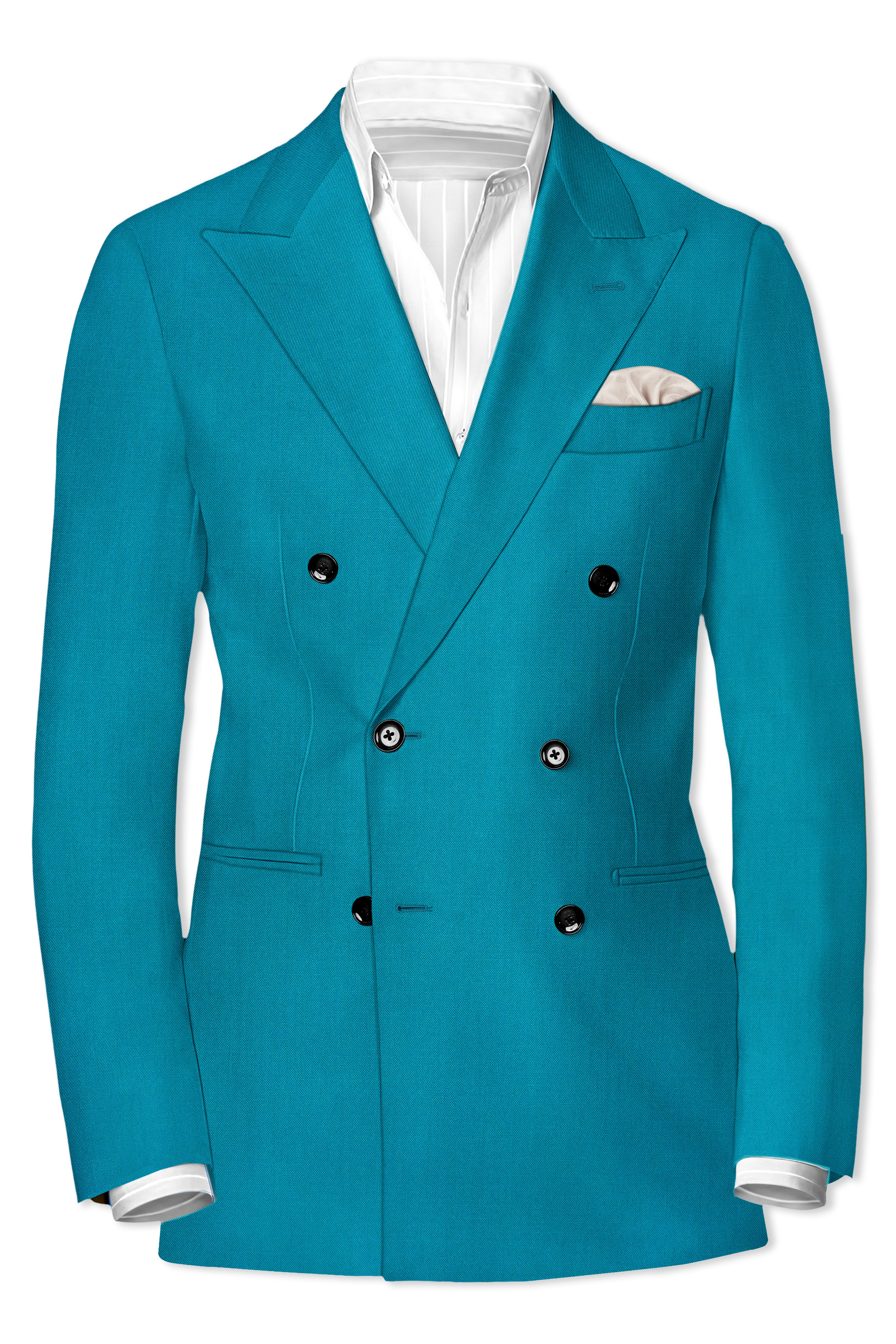 Zephir-Surfie Green Wool Rich Double Breasted Slight Stretch Suit