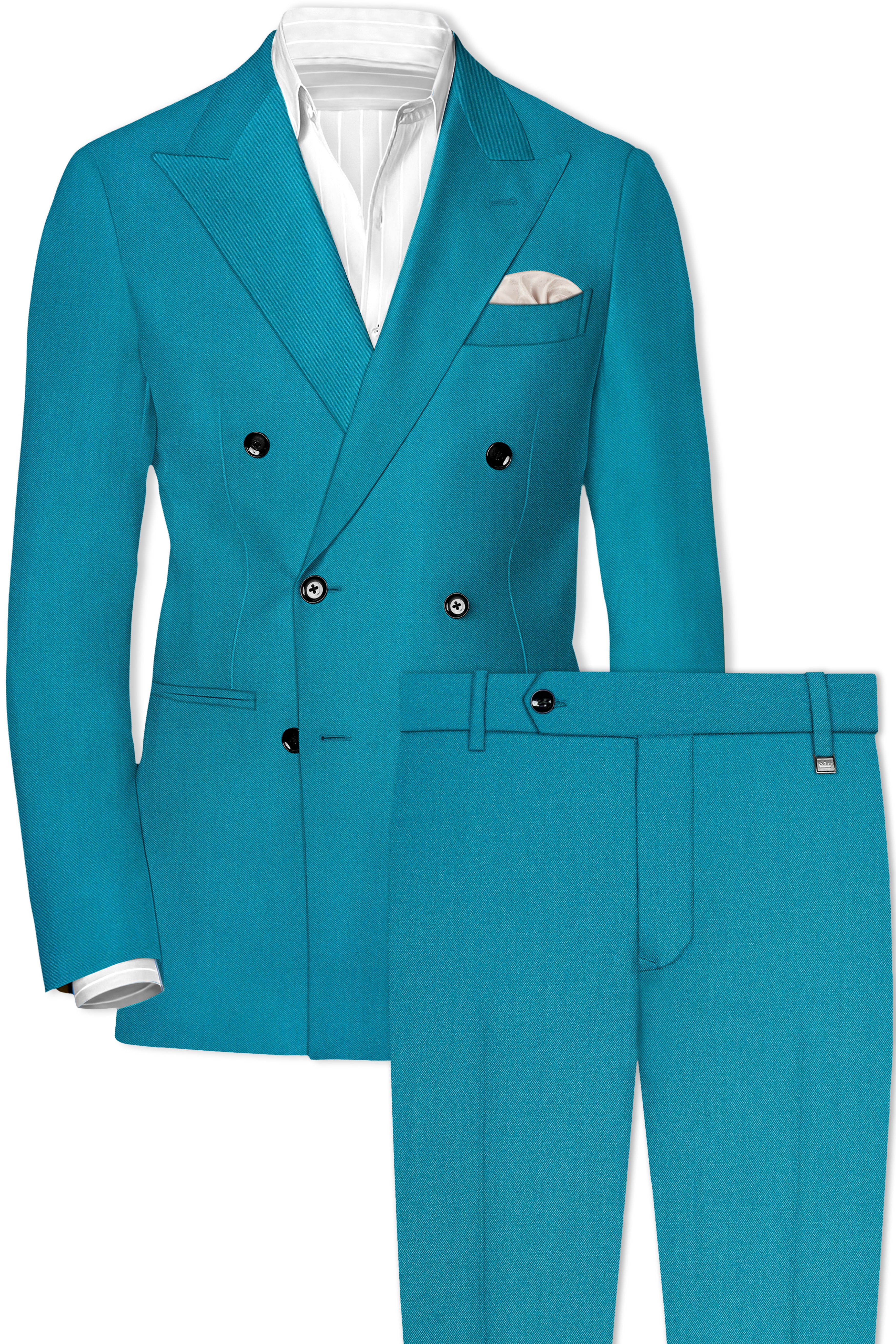 Zephir-Surfie Green Wool Rich Double Breasted Slight Stretch Suit