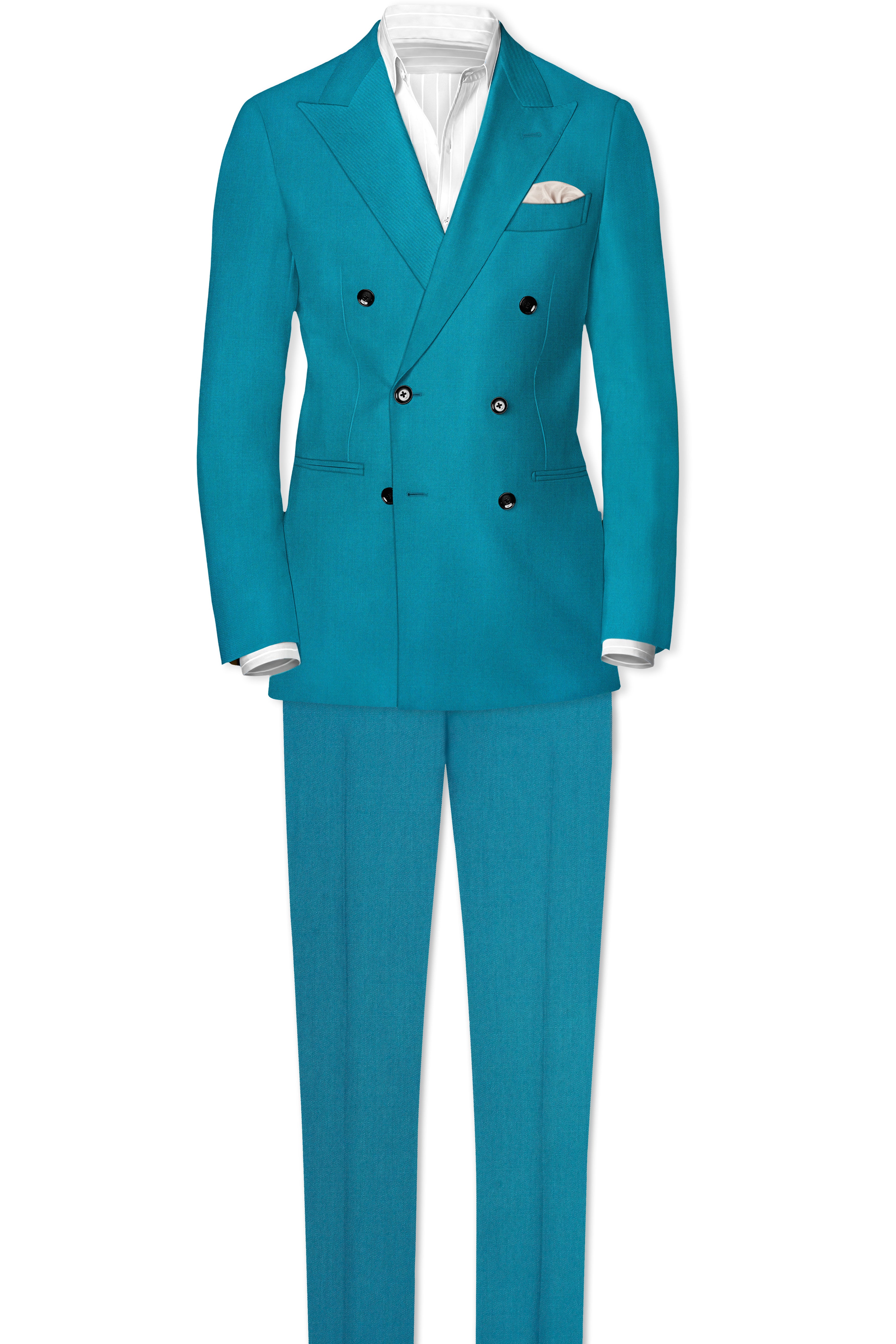 Zephir-Surfie Green Wool Rich Double Breasted Slight Stretch Suit