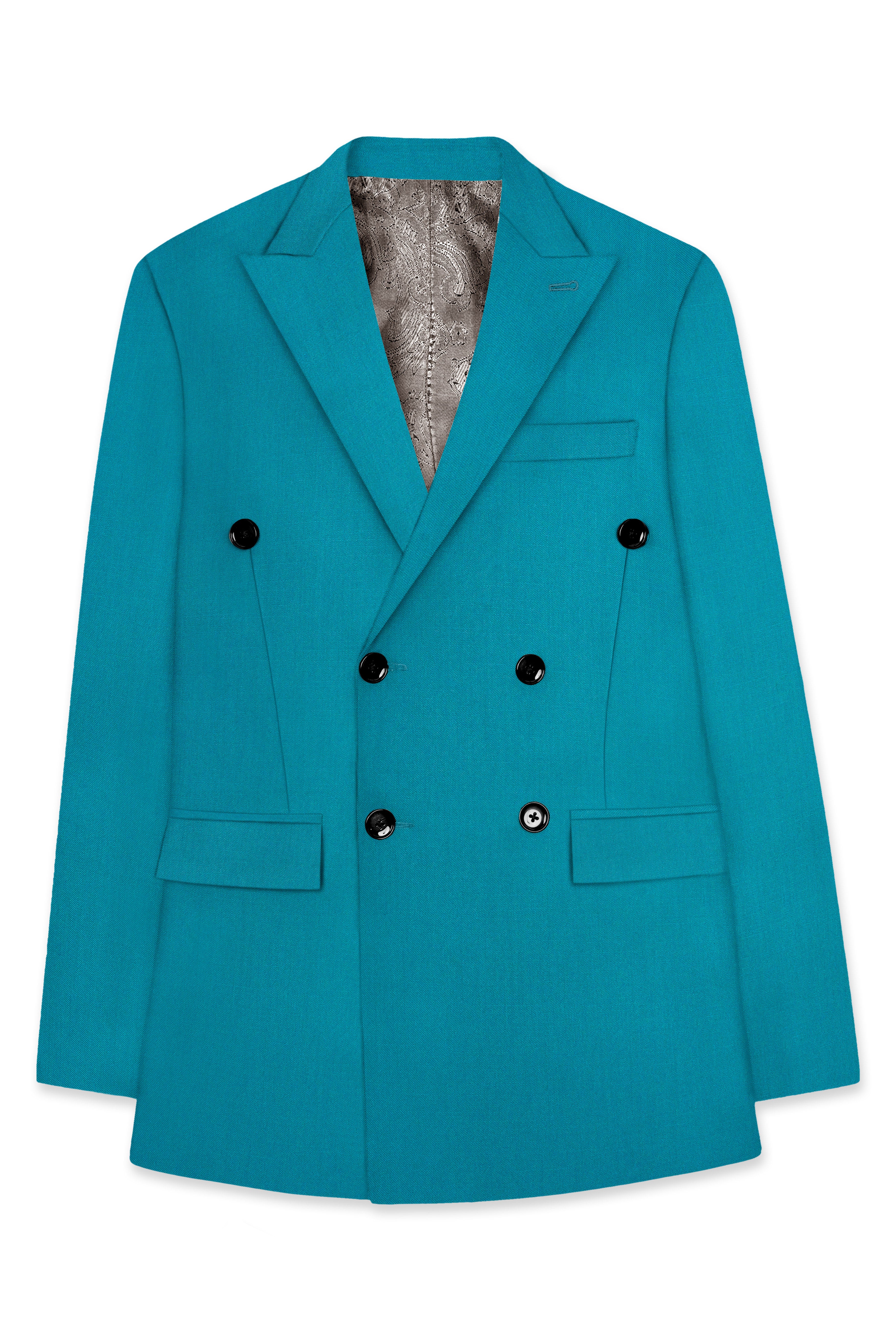 Zephir-Surfie Green Wool Rich Double Breasted Slight Stretch Suit