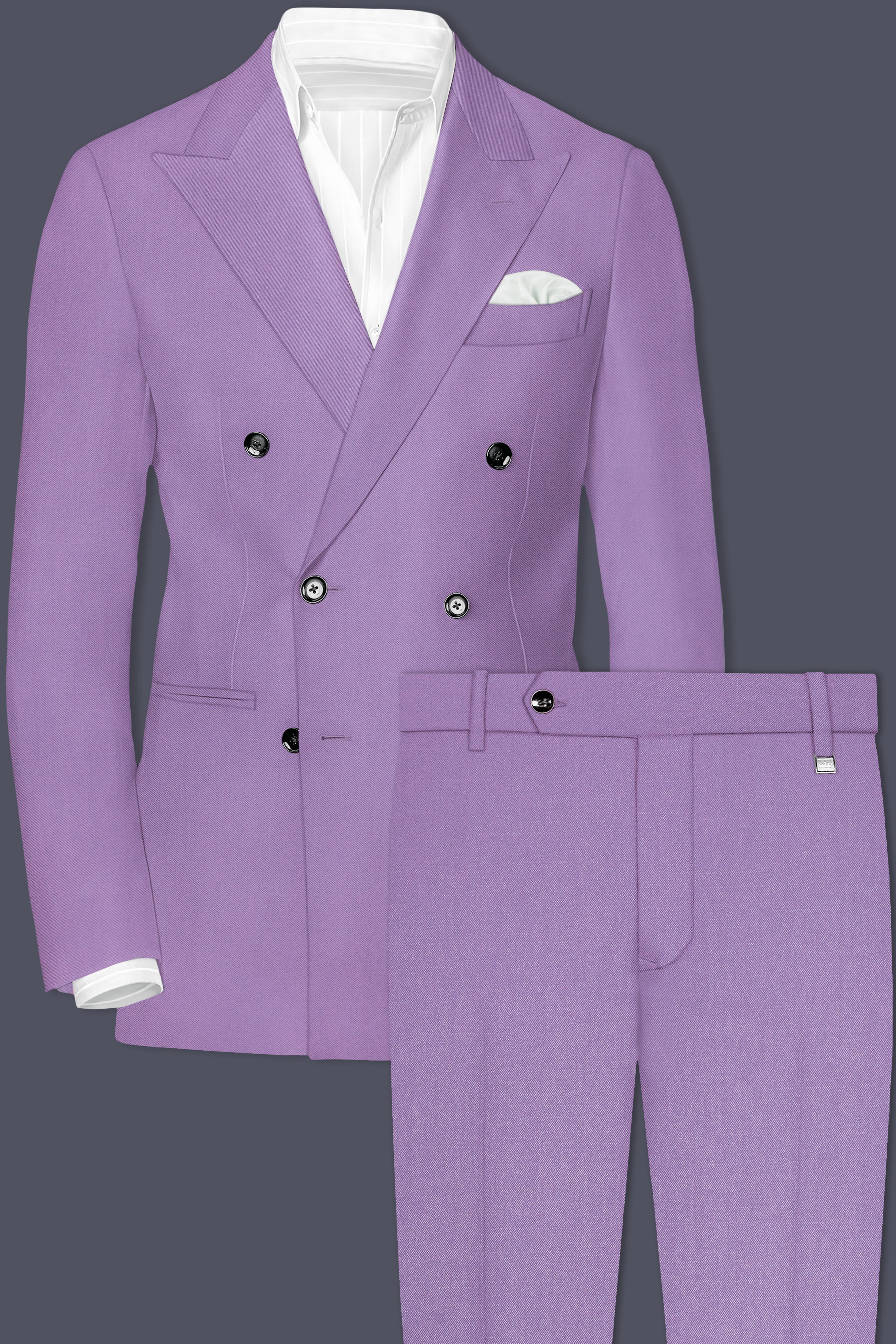 Roylen-Mountbatten Purple Wool Rich Double Breasted Slight Stretch Suit