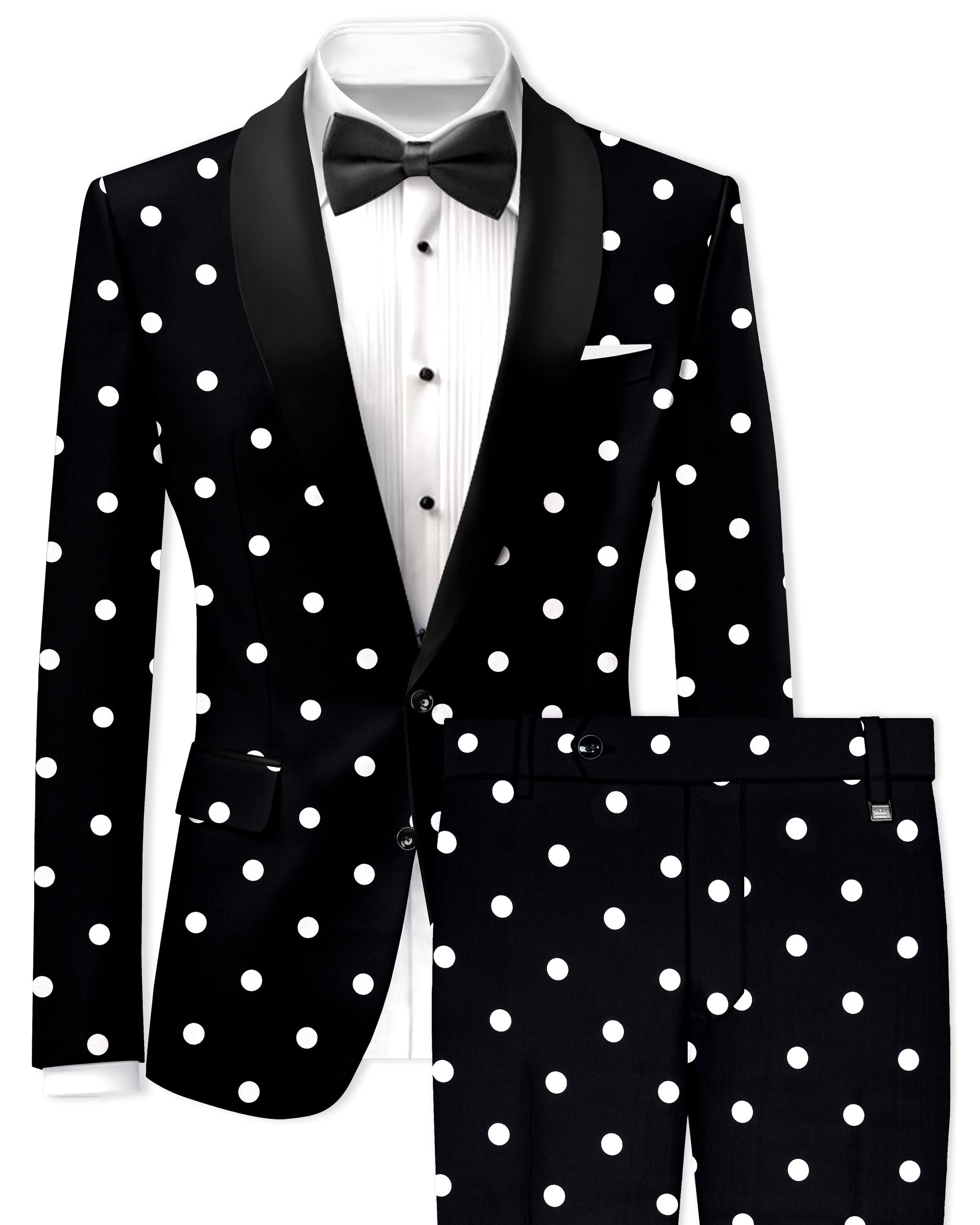 Men's Black & Silver Modern Fit Polka Dot Tuxedo Jacket main image 0