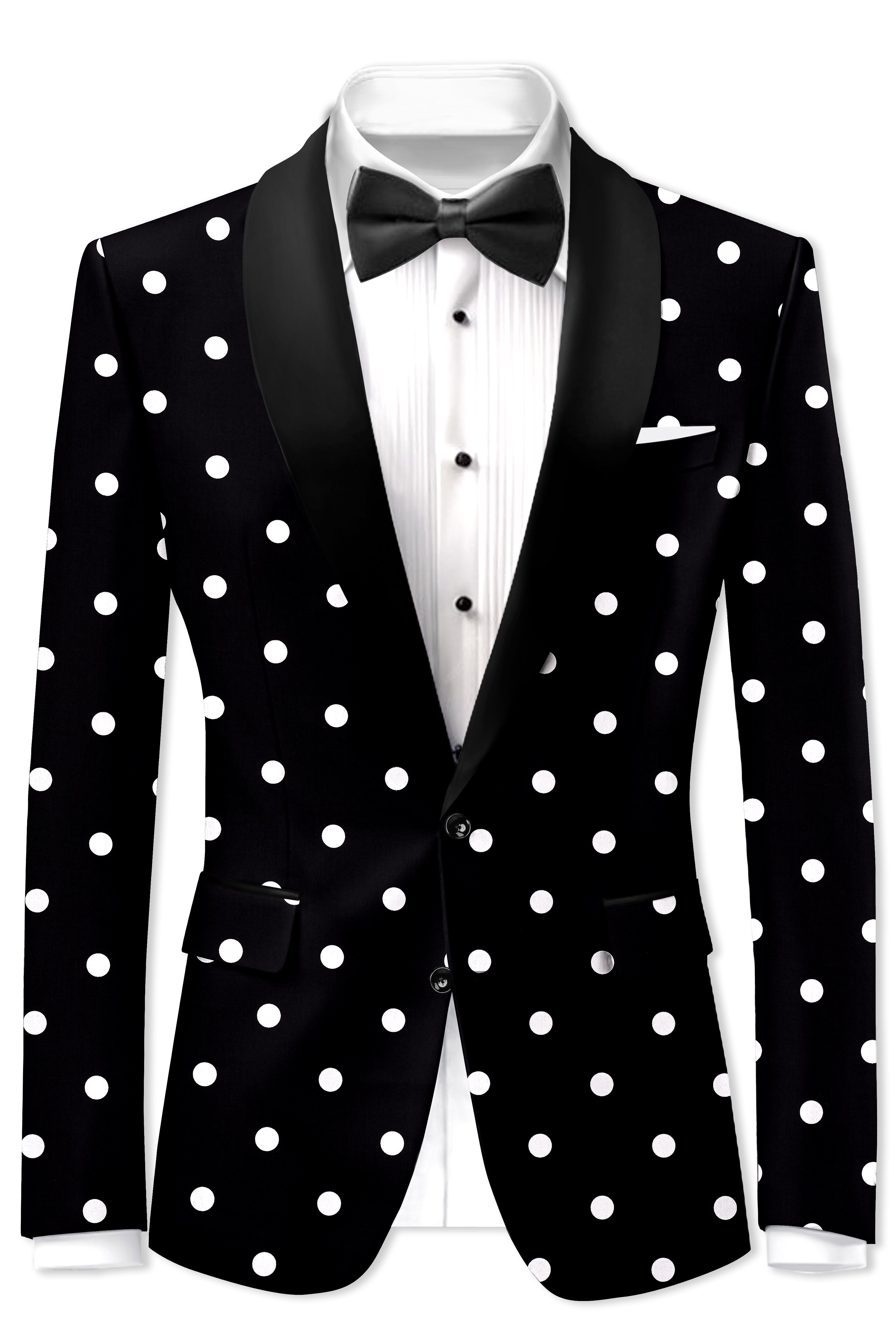 Noirdot-Jade Black Polka Dots Printed Premium Cotton Tuxedo Suit