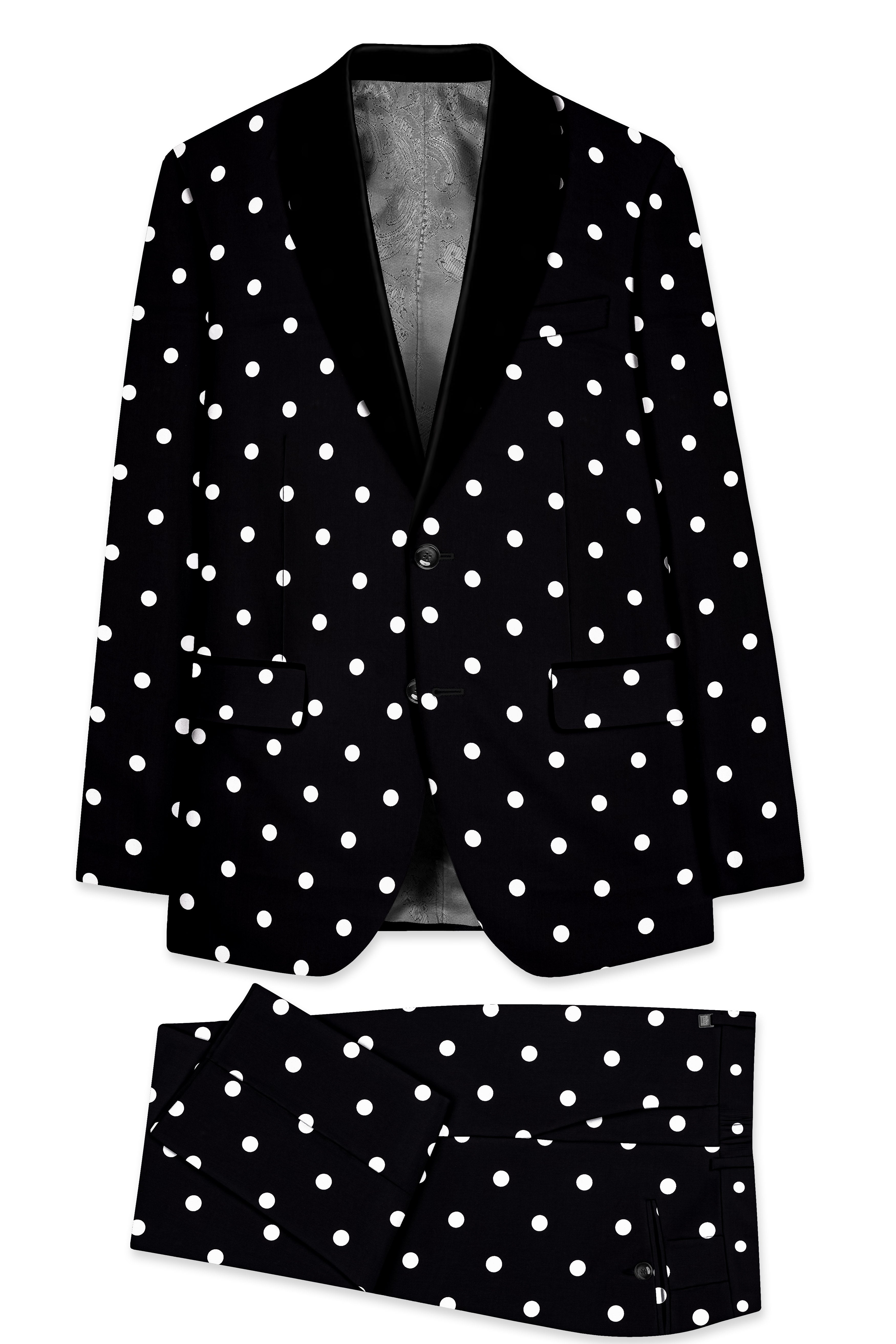 Noirdot-Jade Black Polka Dots Printed Premium Cotton Tuxedo Suit