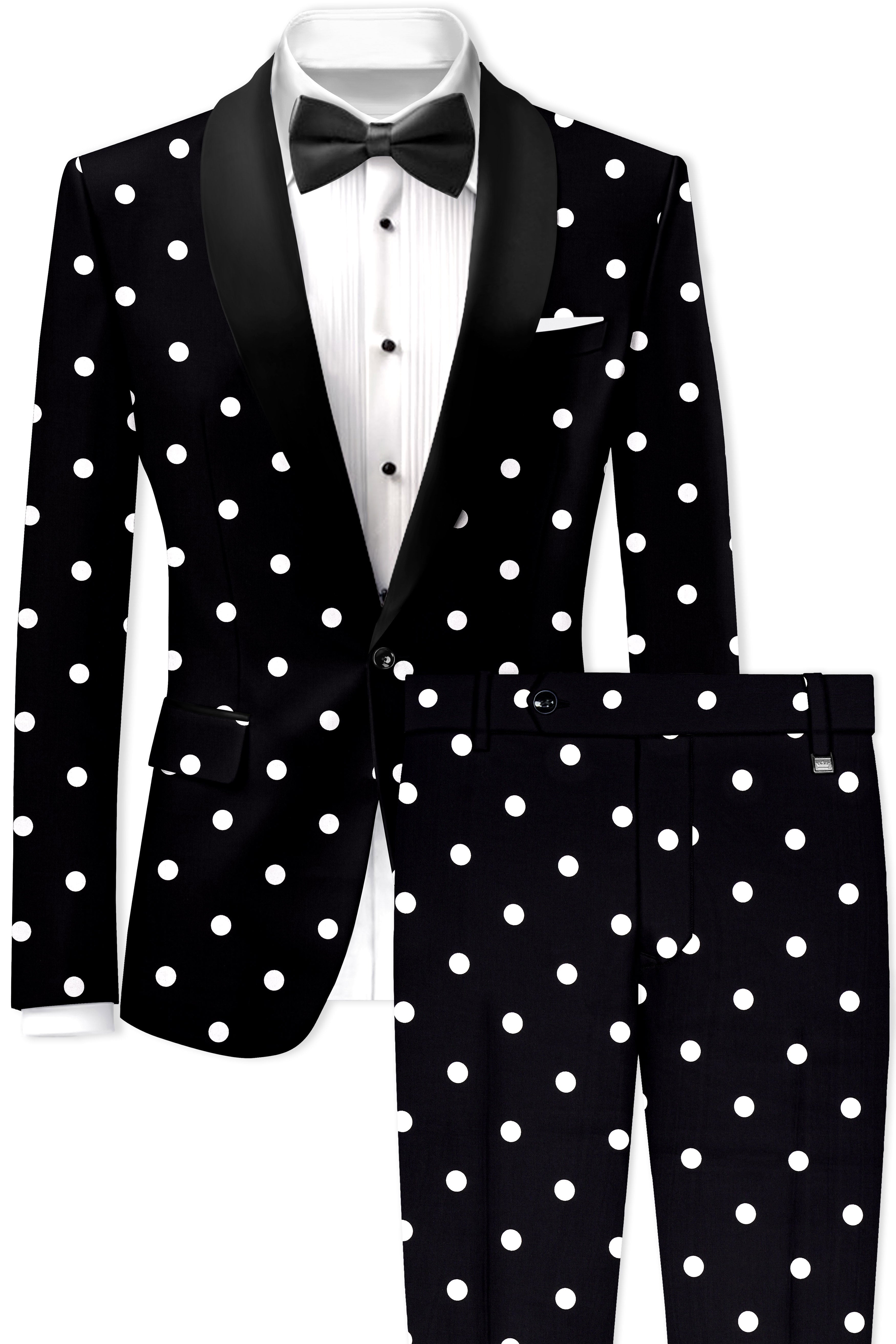 Noirdot-Jade Black Polka Dots Printed Premium Cotton Tuxedo Suit