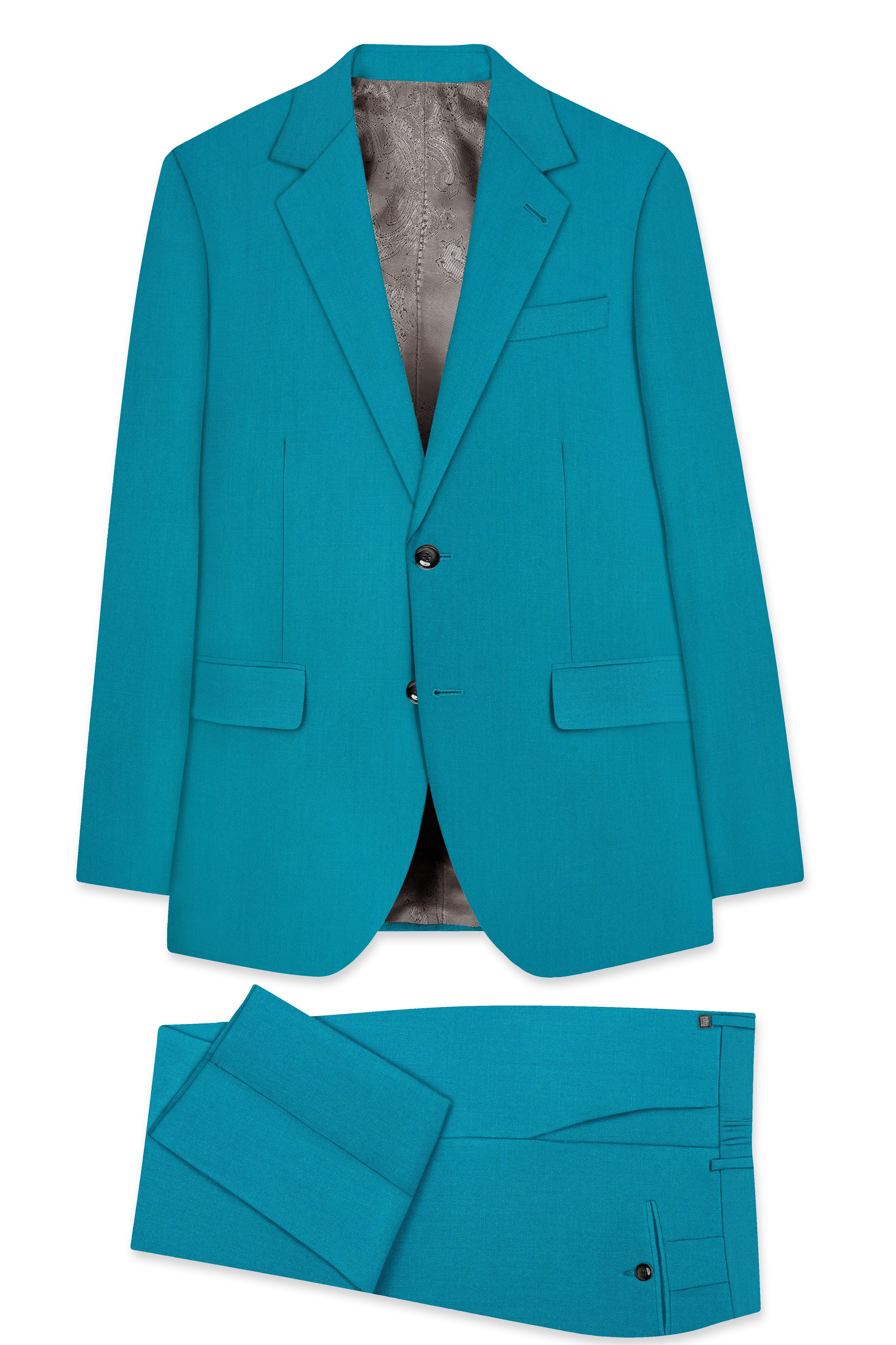 Zephir-Surfie Green Wool Rich Sningle Breasted Slight Stretch Suit