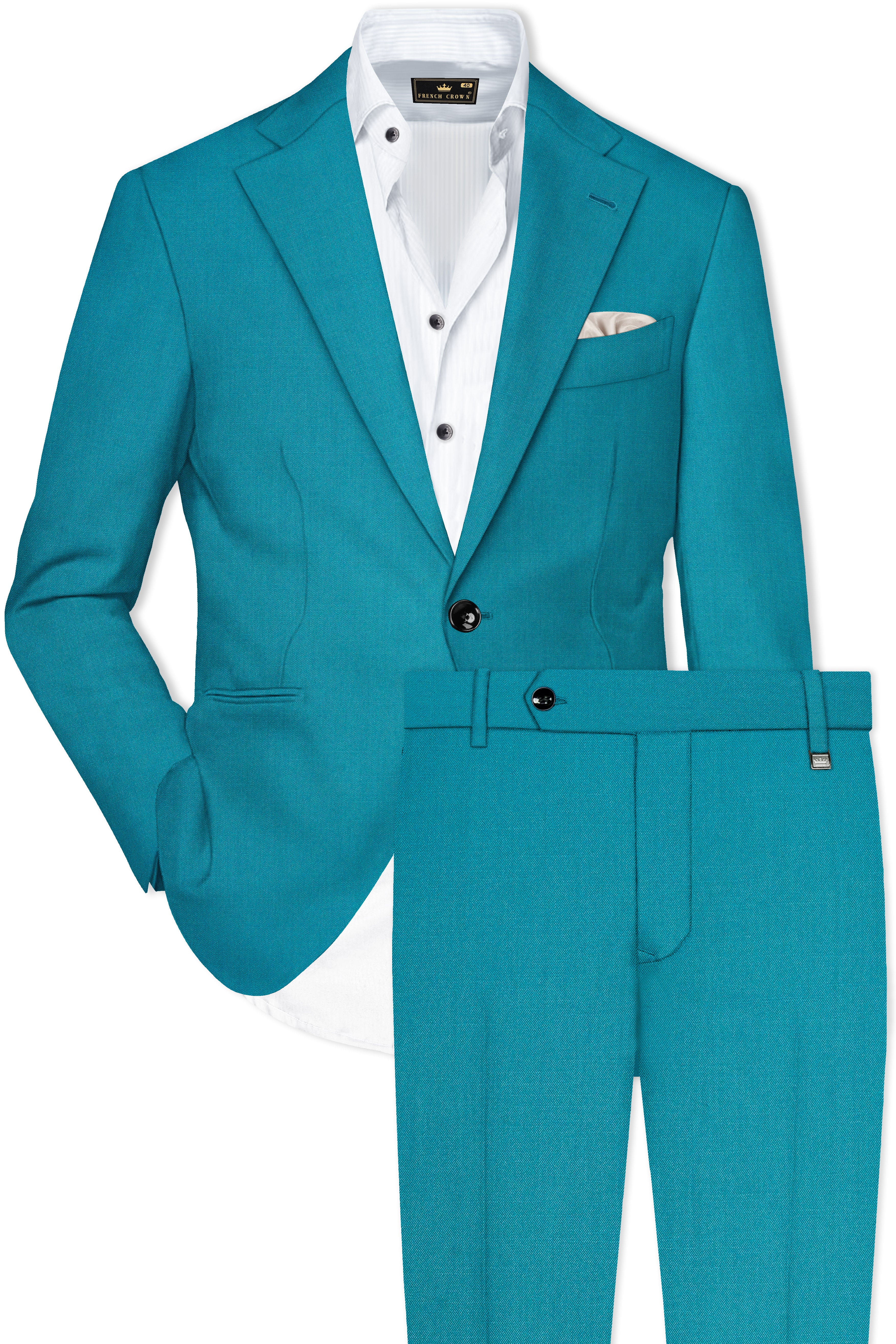 Zephir-Surfie Green Wool Rich Sningle Breasted Slight Stretch Suit