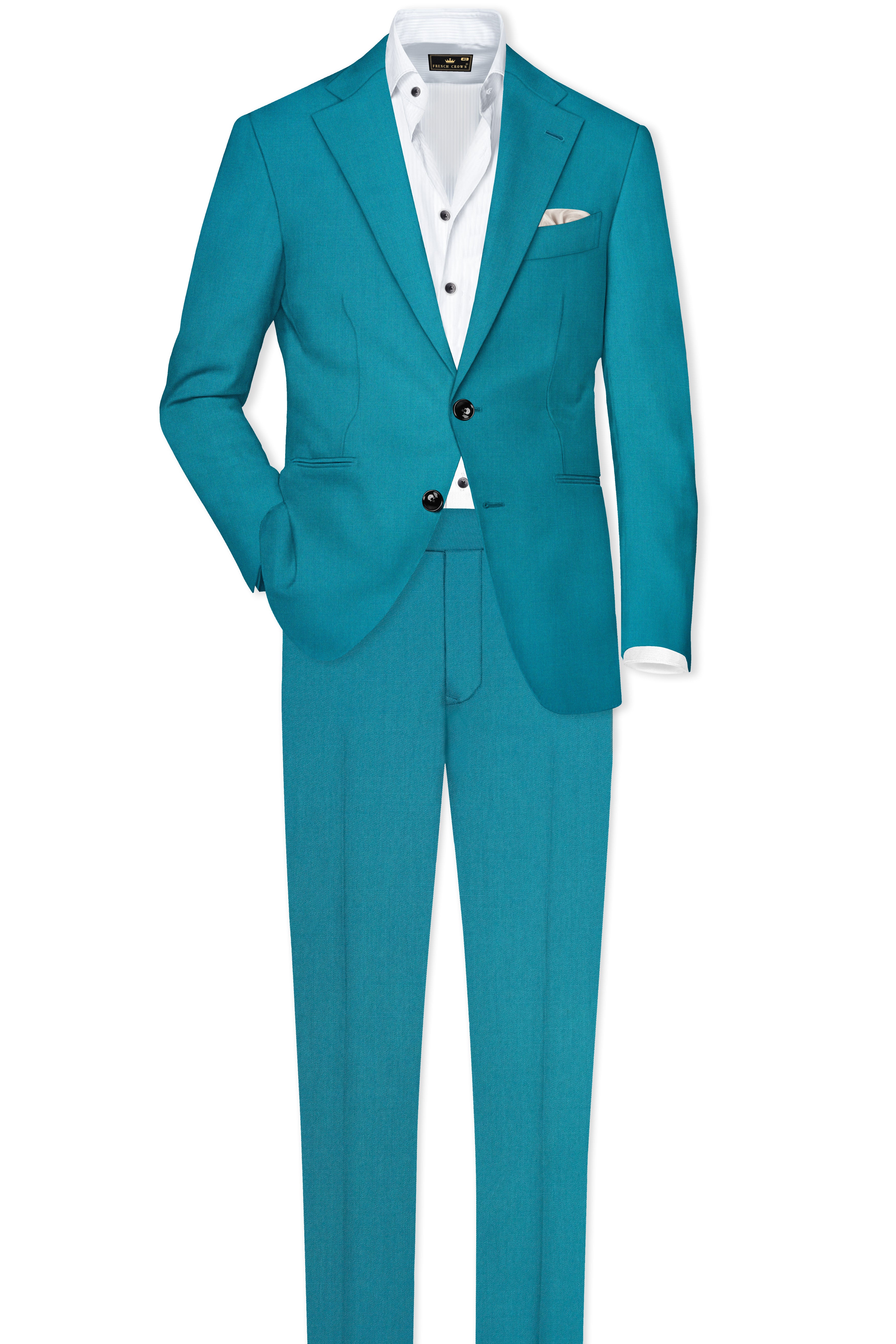 Zephir-Surfie Green Wool Rich Sningle Breasted Slight Stretch Suit