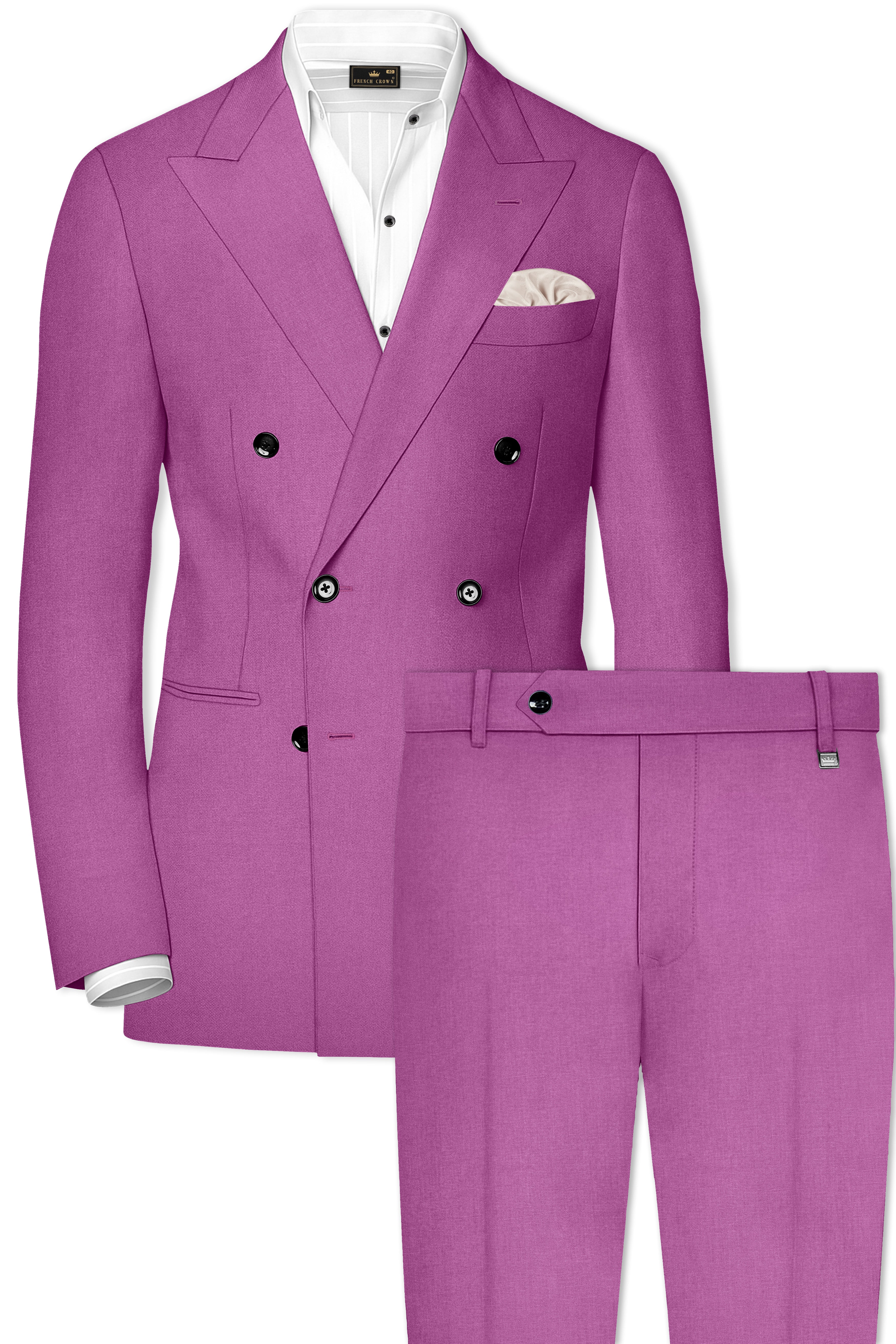 Rosvoy-Trendy Pink Wool Rich Double Breasted Slight Stretch Suit