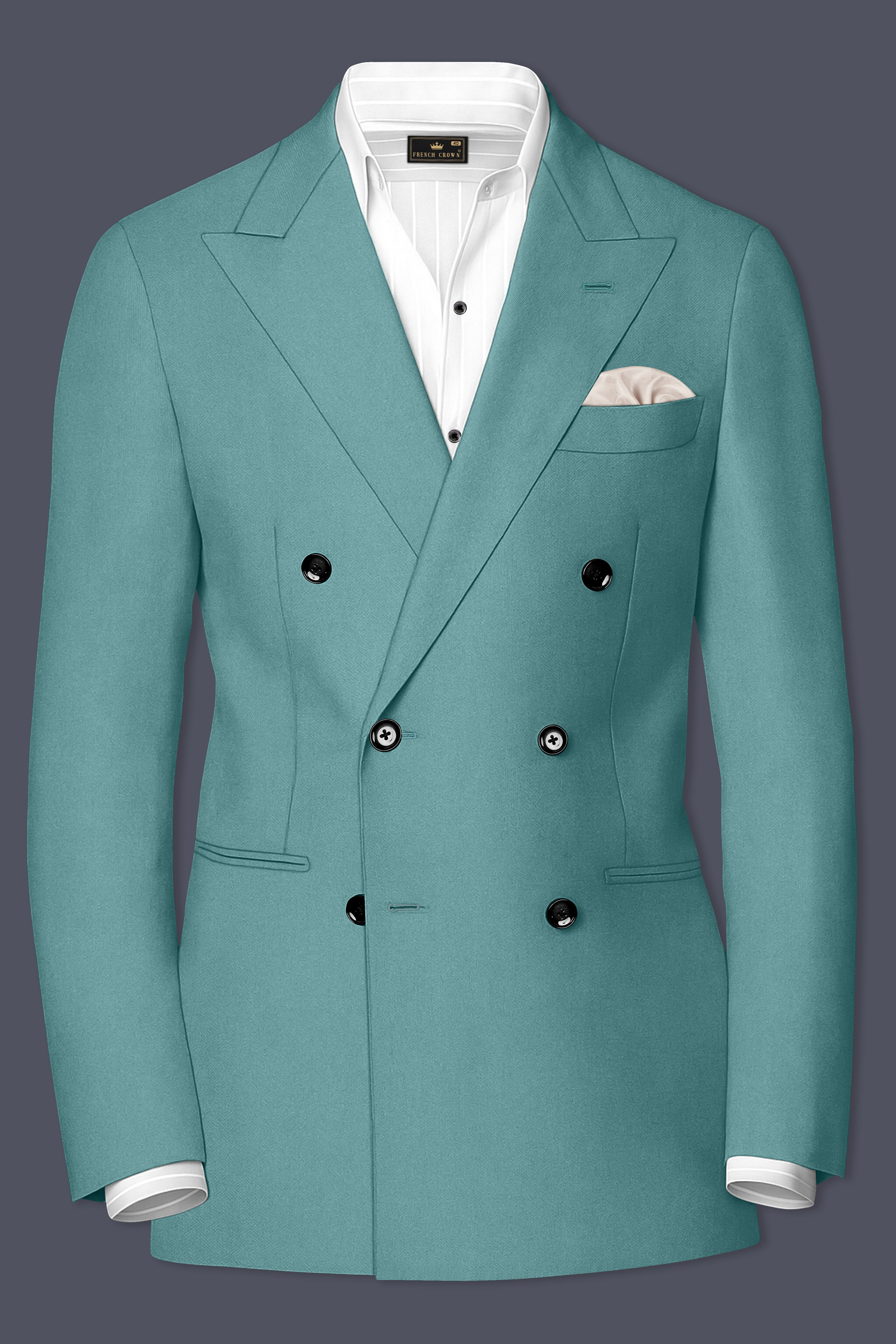 Travirid-Gothic Green Wool Rich Double Breasted Slight Stretch Suit