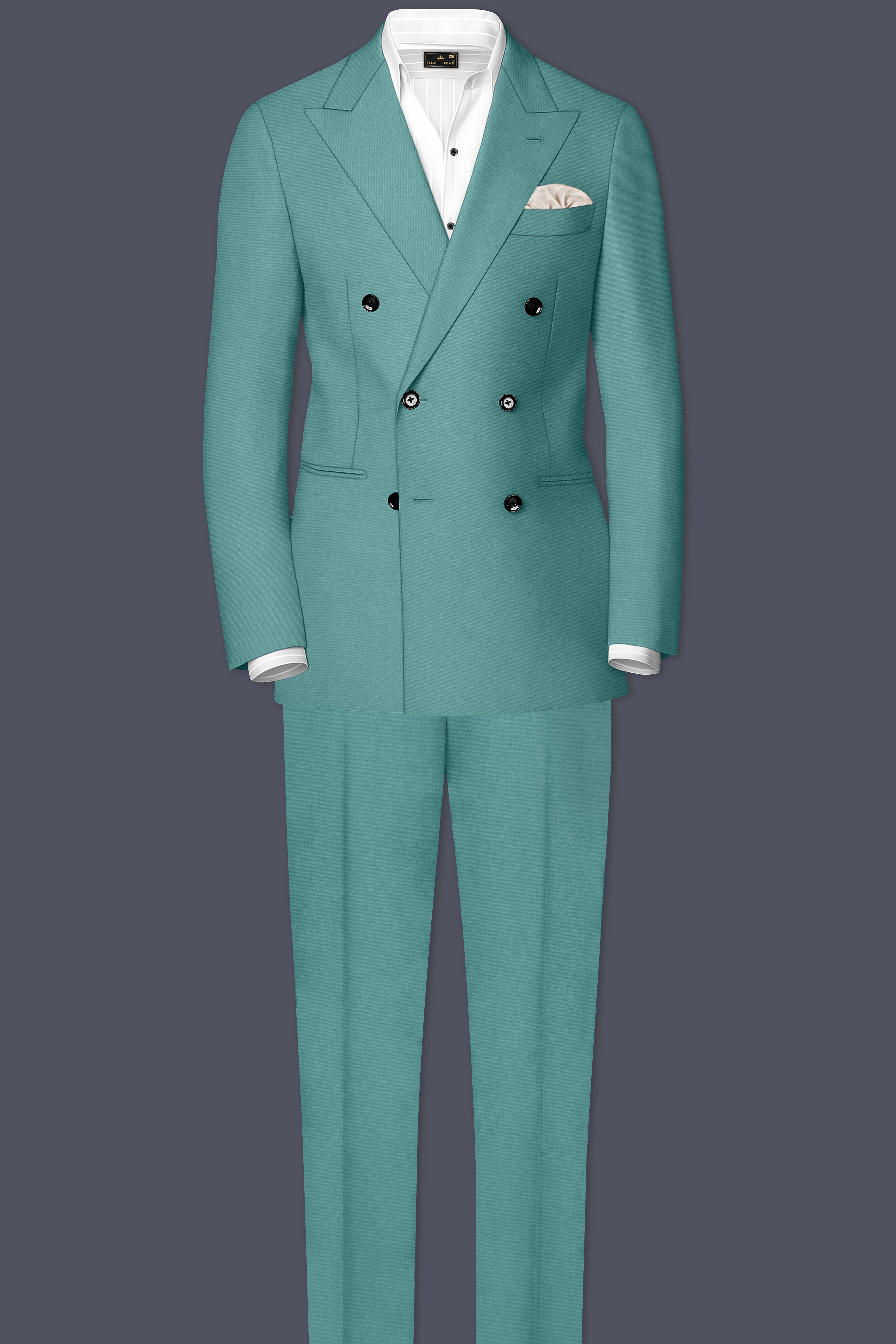 Travirid-Gothic Green Wool Rich Double Breasted Slight Stretch Suit