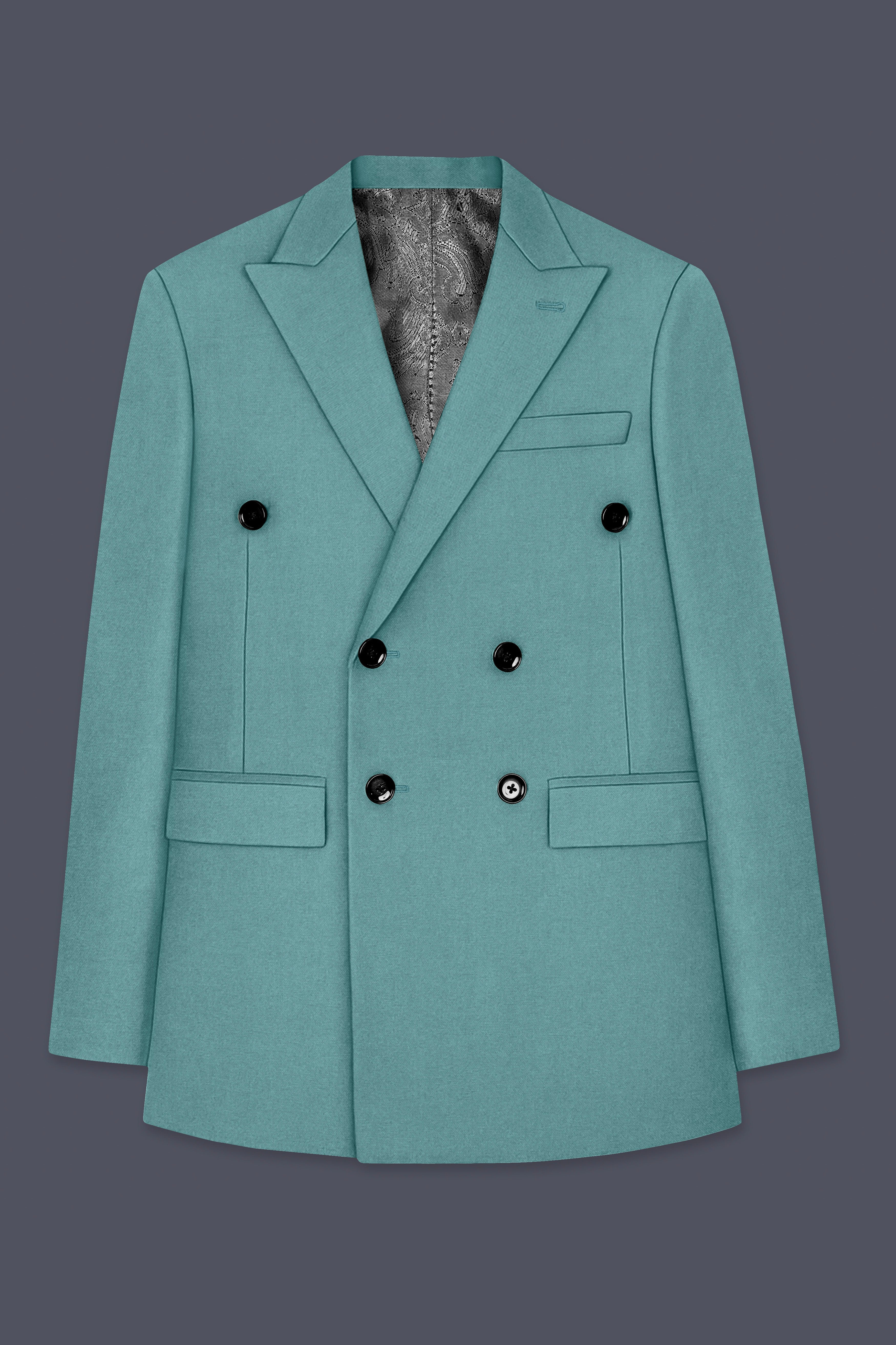 Travirid-Gothic Green Wool Rich Double Breasted Slight Stretch Suit