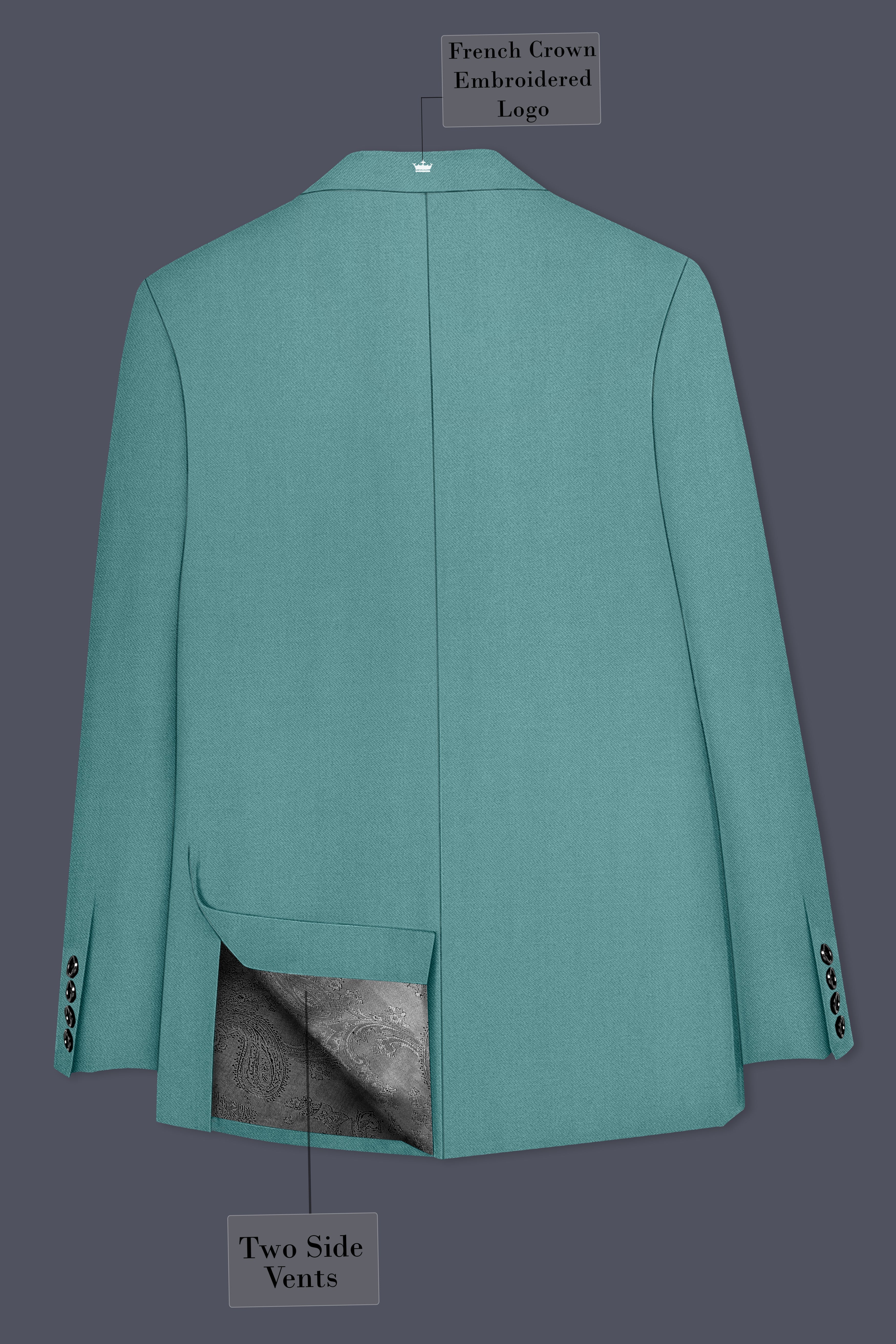 Travirid-Gothic Green Wool Rich Double Breasted Slight Stretch Suit