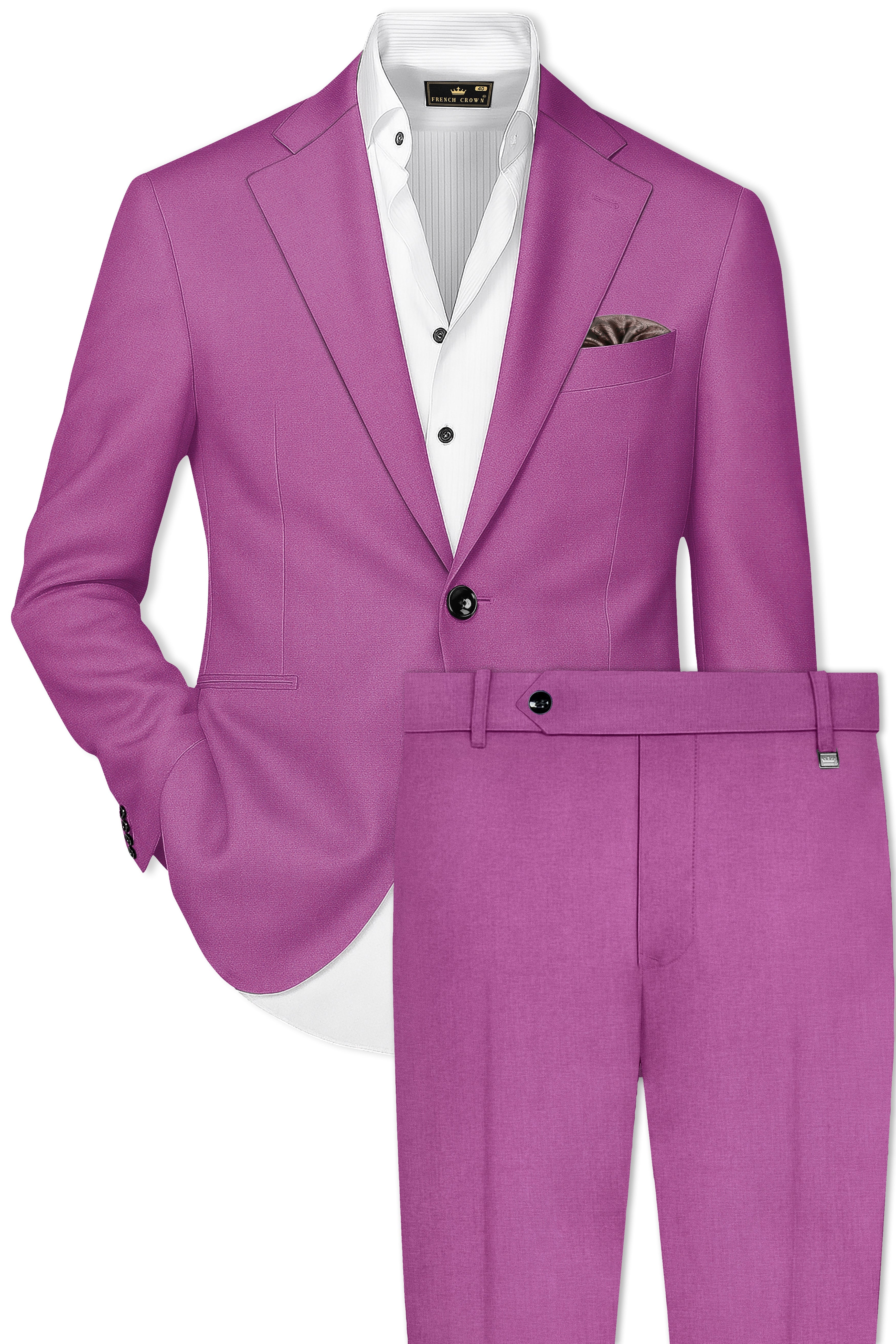 Rosvoy-Trendy Pink Wool Rich Single Breasted Slight Stretch Suit