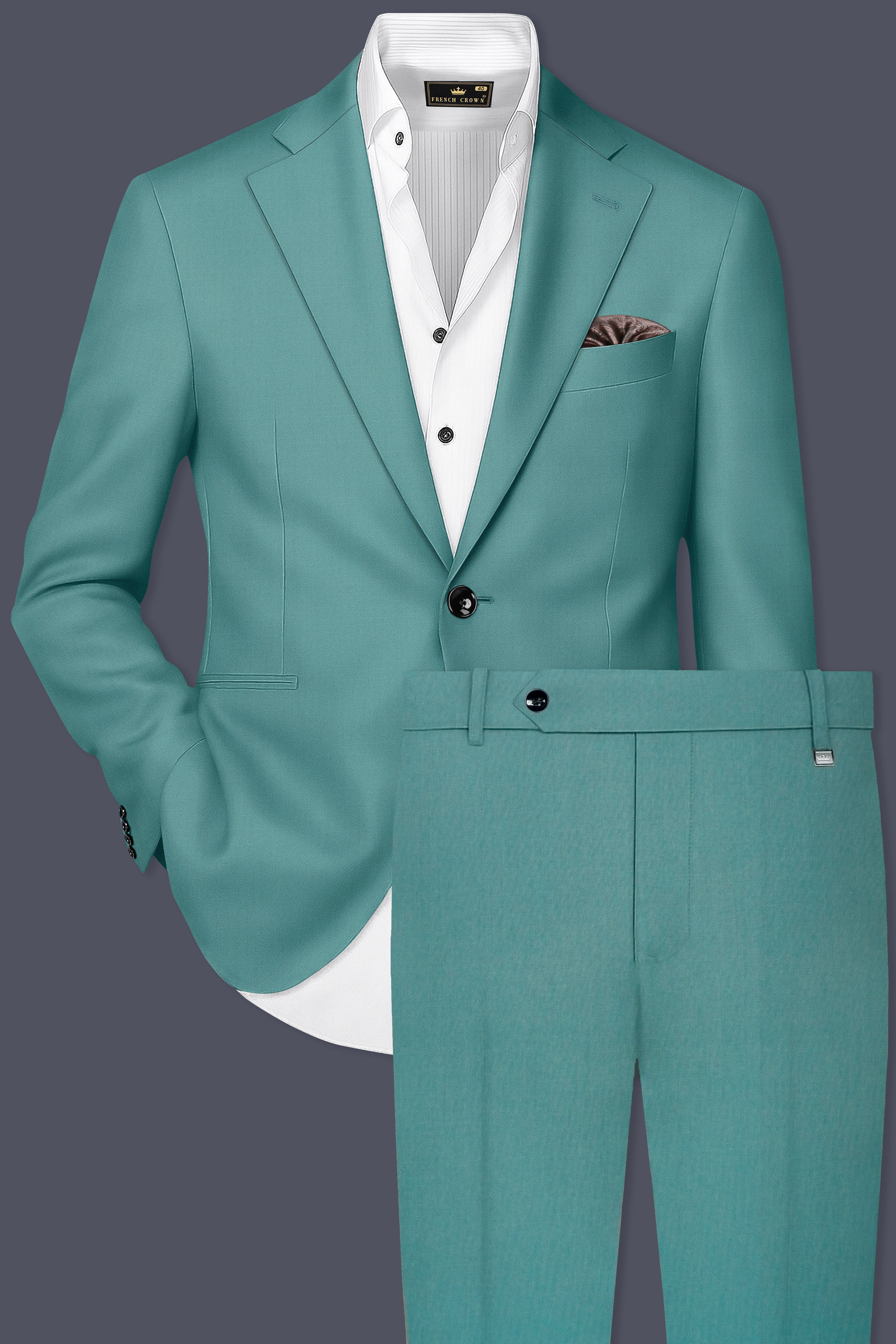 Travirid-Gothic Green Wool Rich Single Breasted Slight Stretch Suit