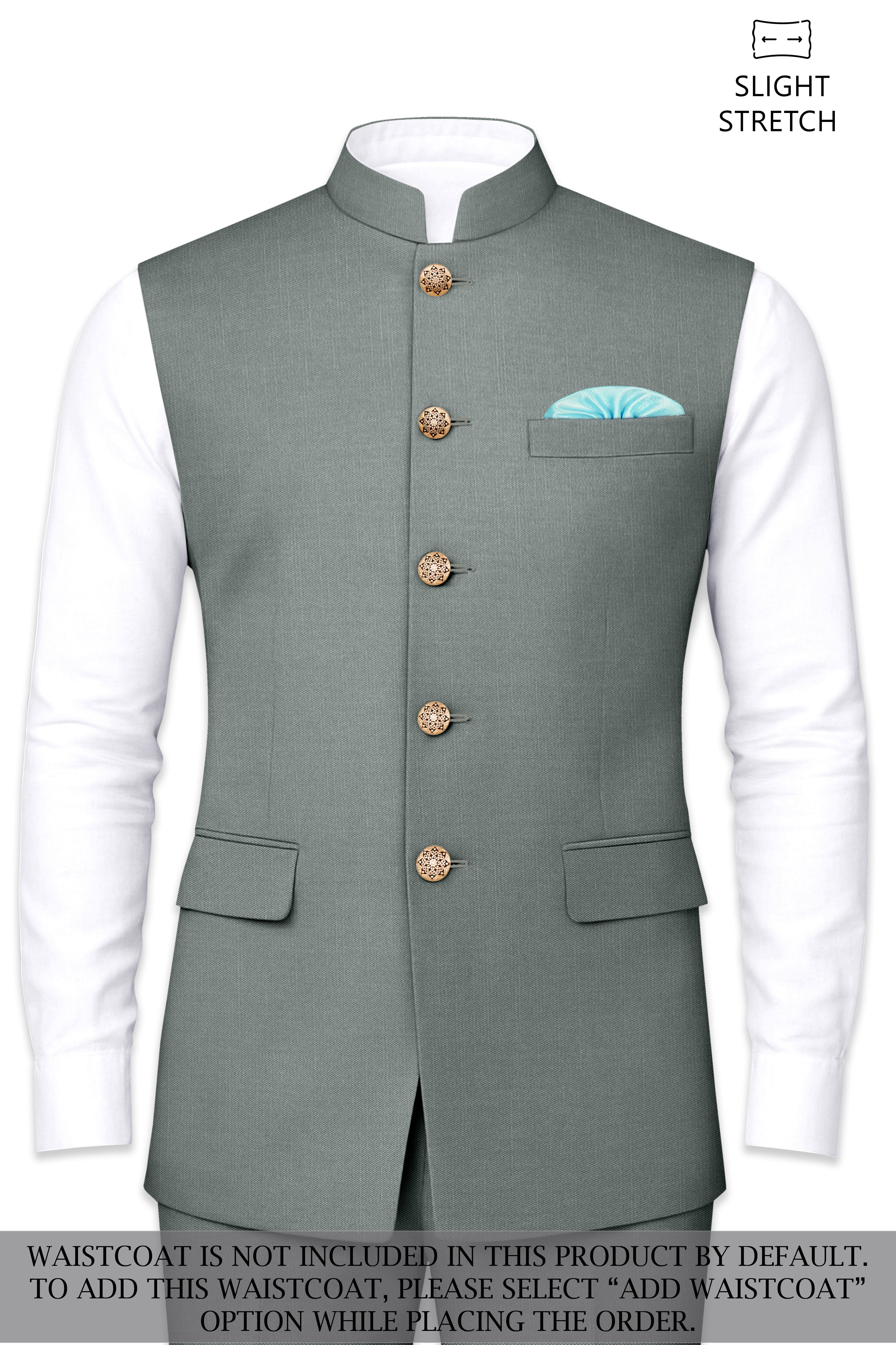 Travliam-William Green Wool Rich Bandhgala Slight Stretch Suit