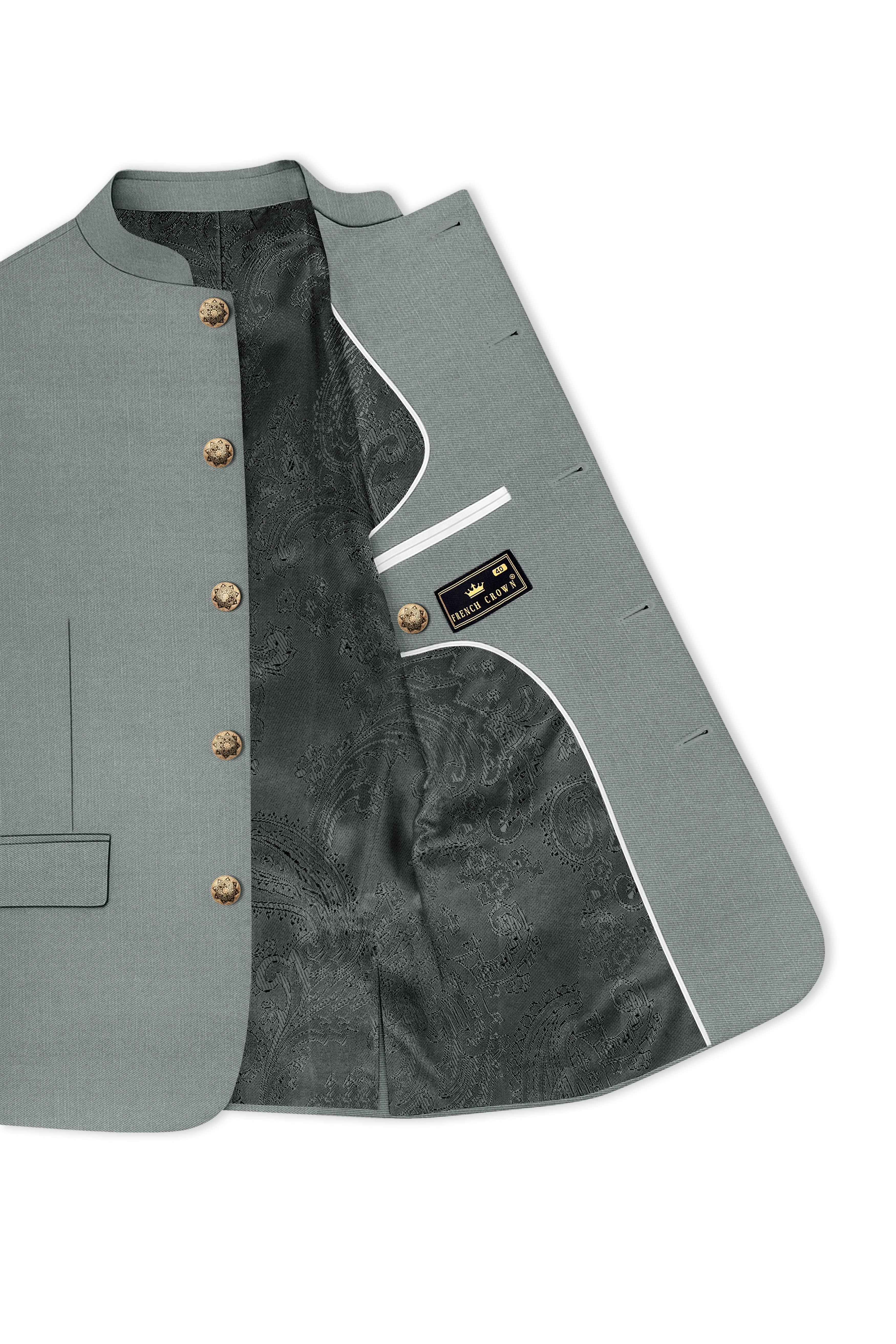 Travliam-William Green Wool Rich Bandhgala Slight Stretch Suit