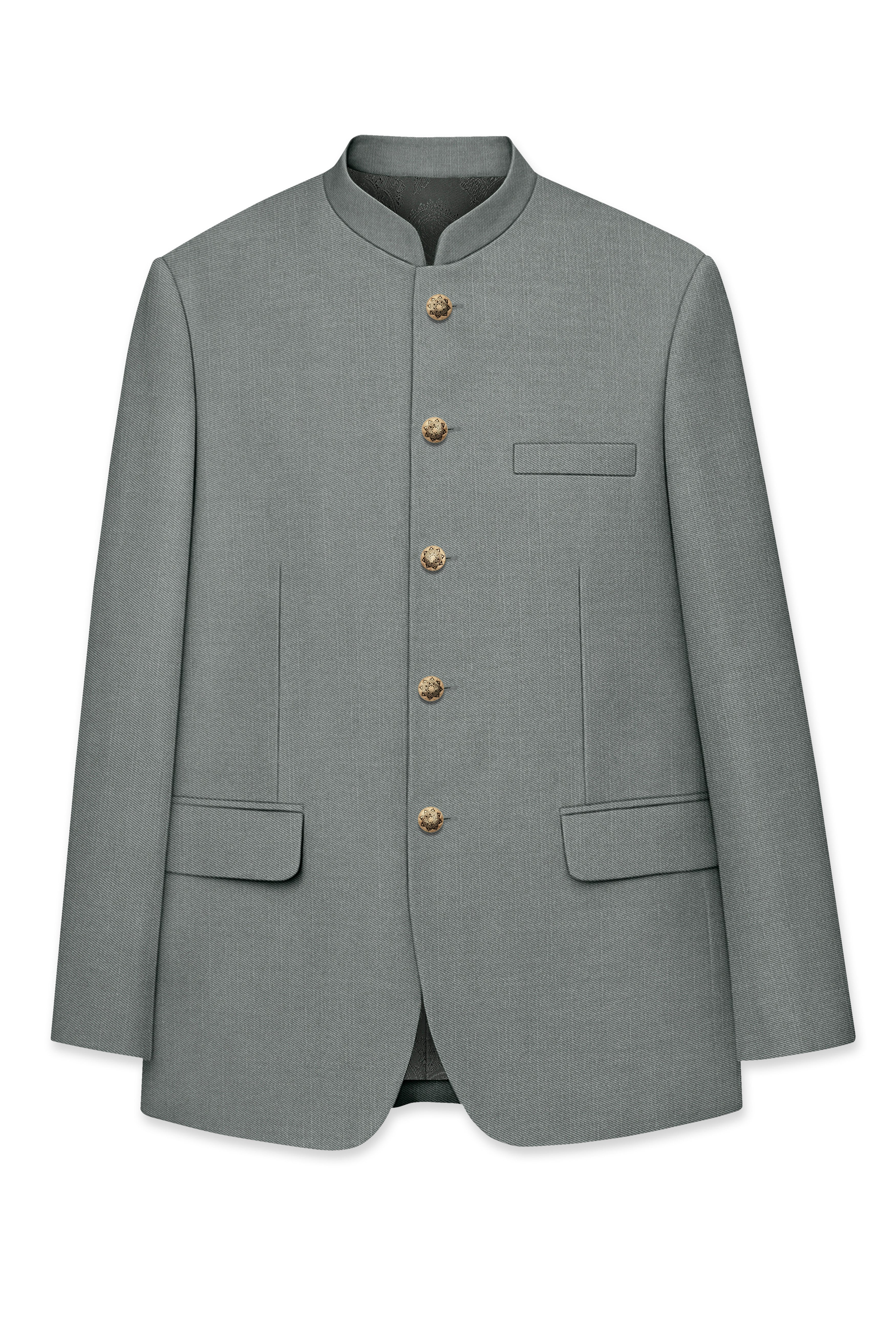 Travliam-William Green Wool Rich Bandhgala Slight Stretch Suit