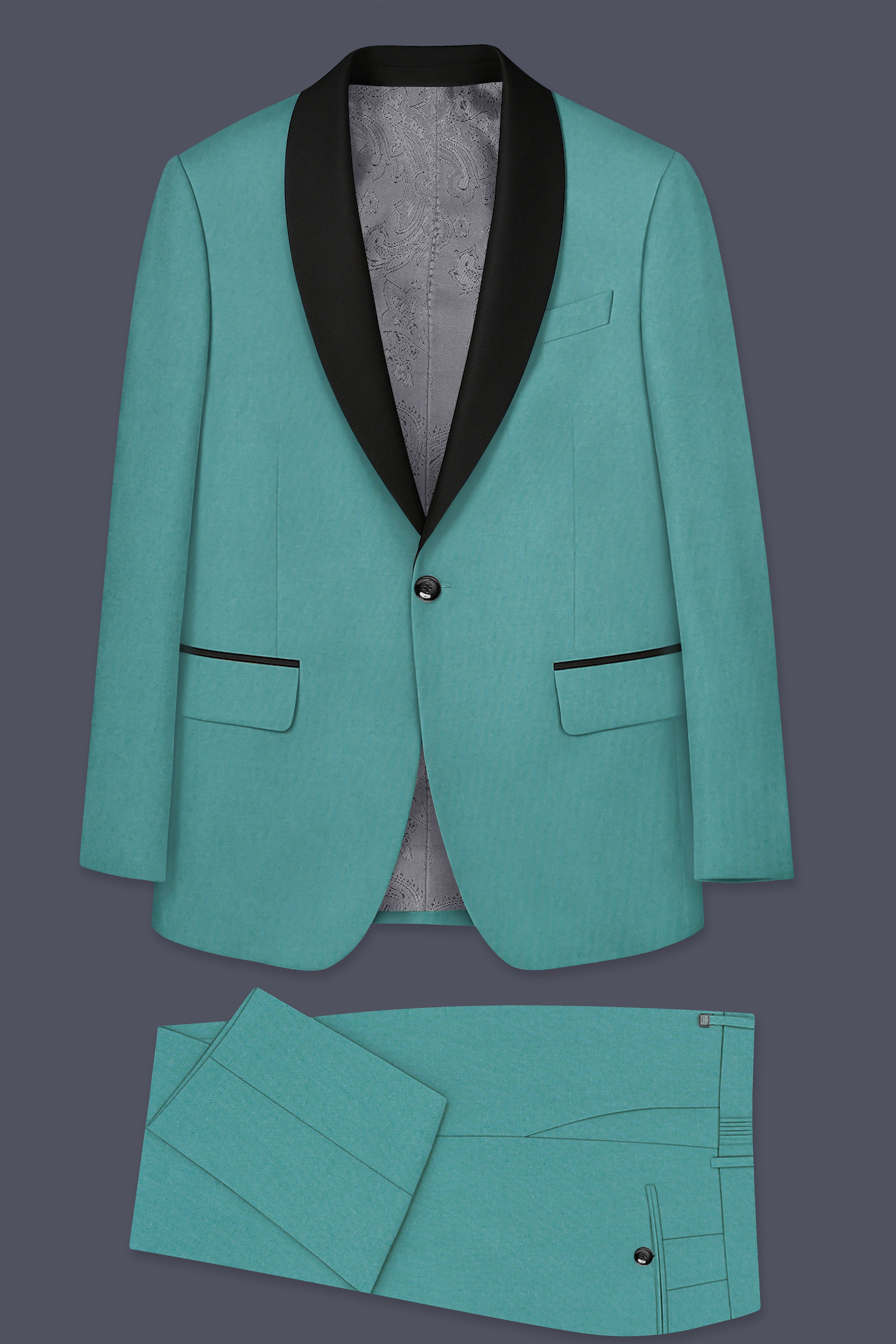 Travirid-Gothic Green Wool Rich Stretchable Traveler Tuxedo Suit