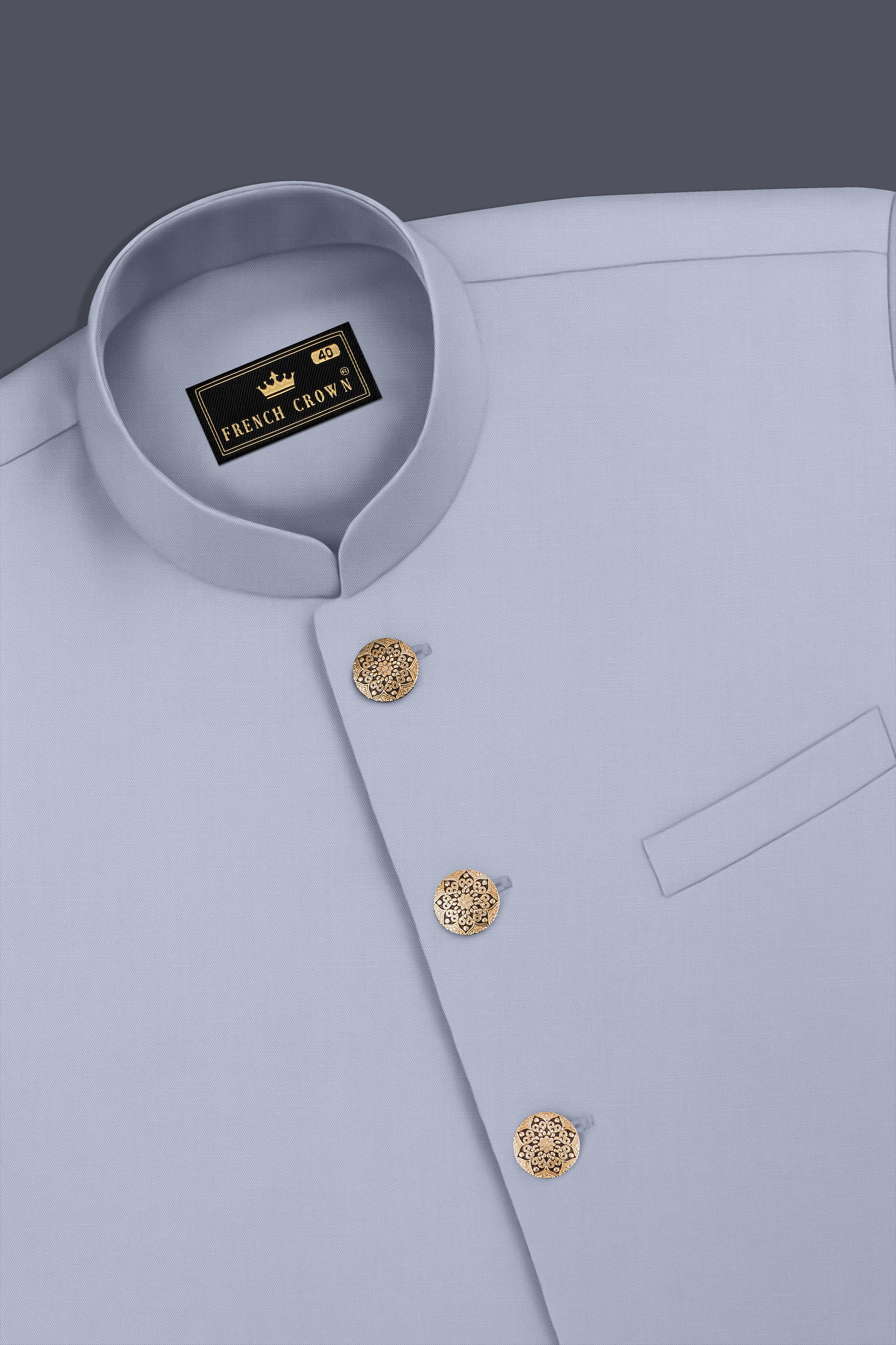 Silgrove-Loblolly Gray Wool Rich Cross Placket Bandhgala Stretchable Traveler Suit