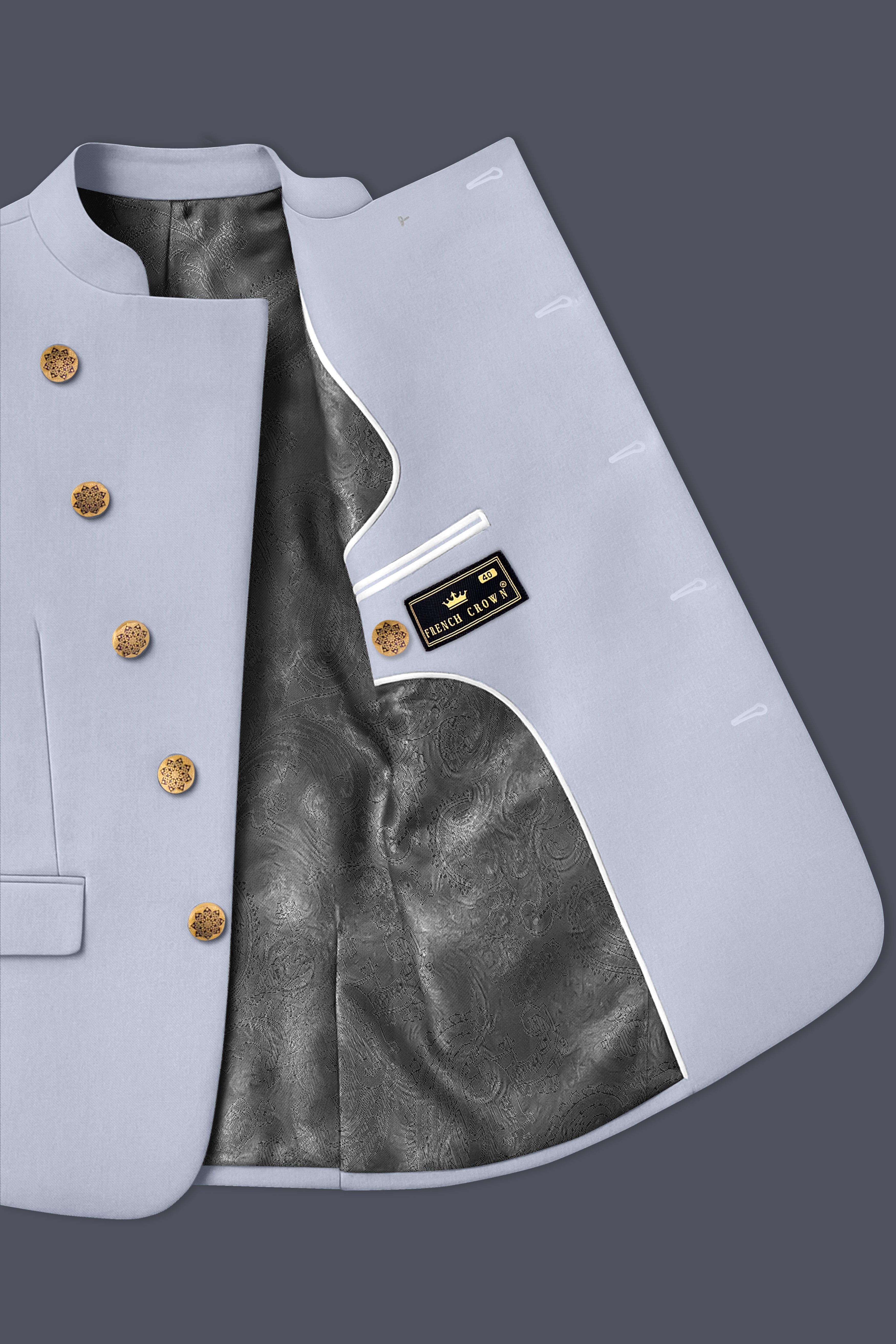 Silgrove-Loblolly Gray Wool Rich Cross Placket Bandhgala Stretchable Traveler Suit