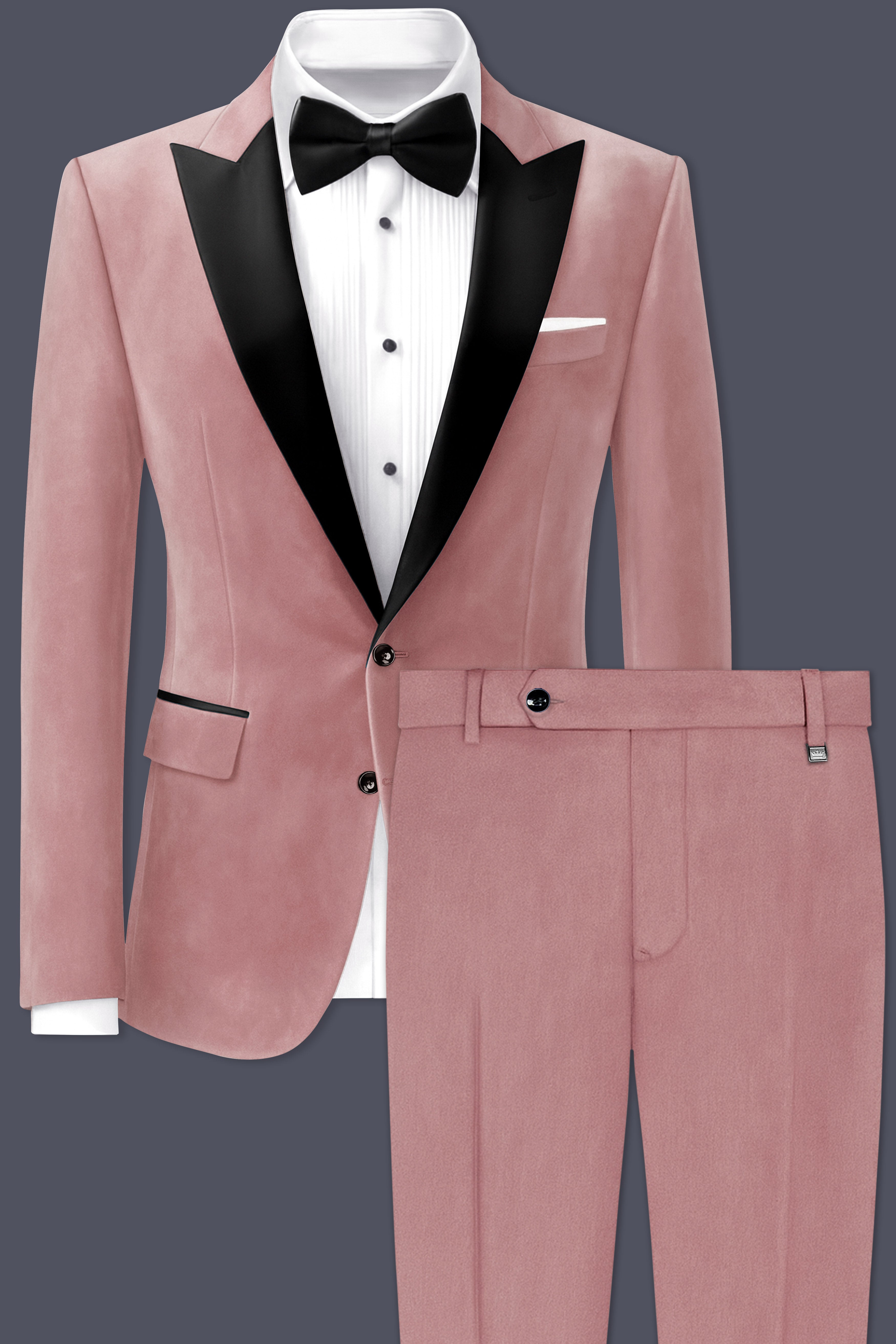 Rosivell-Oriental Peach Velvet Peak Lapel Tuxedo Suit