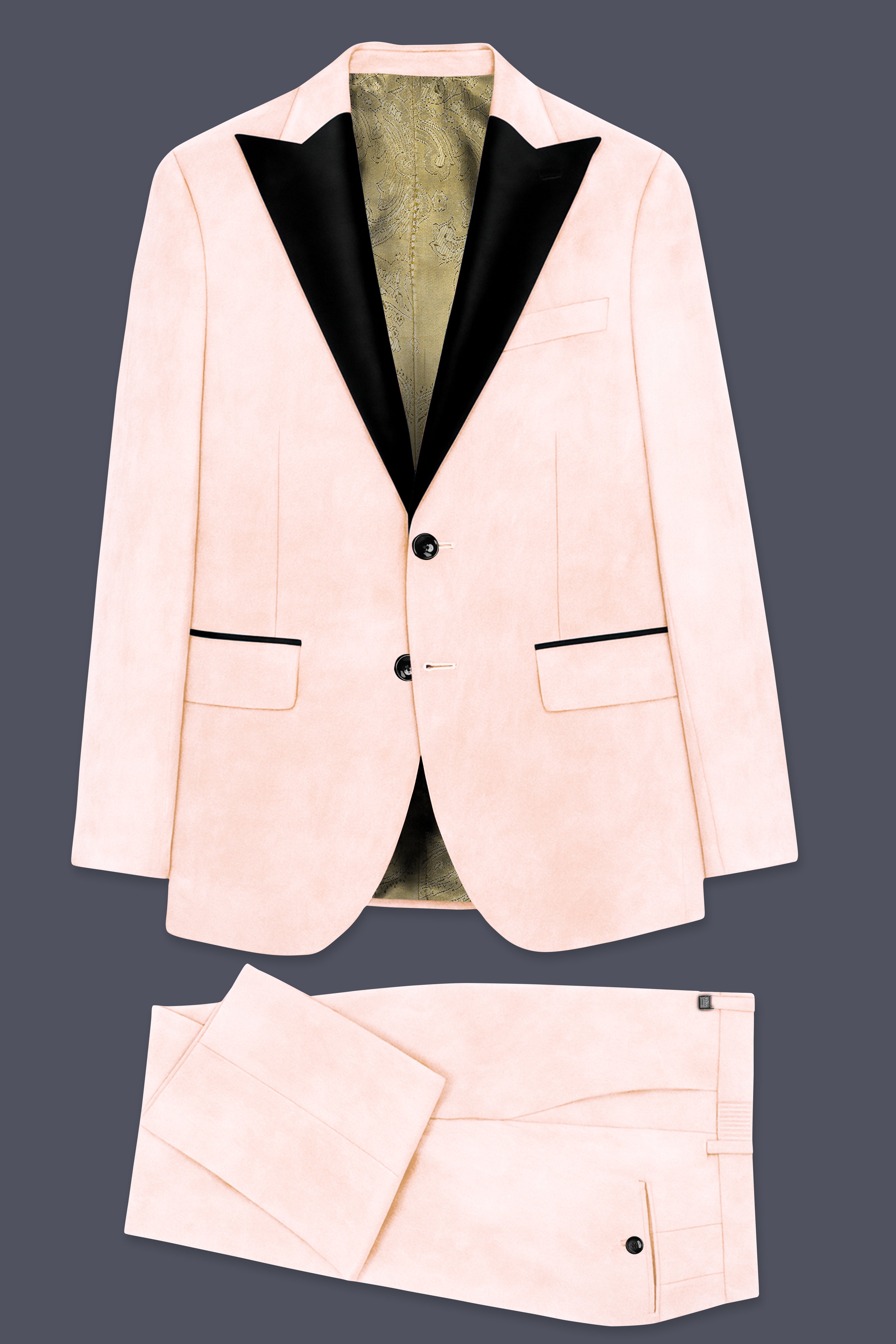 Cremivell-Almond Cream Velvet Peak Lapel Tuxedo Suit