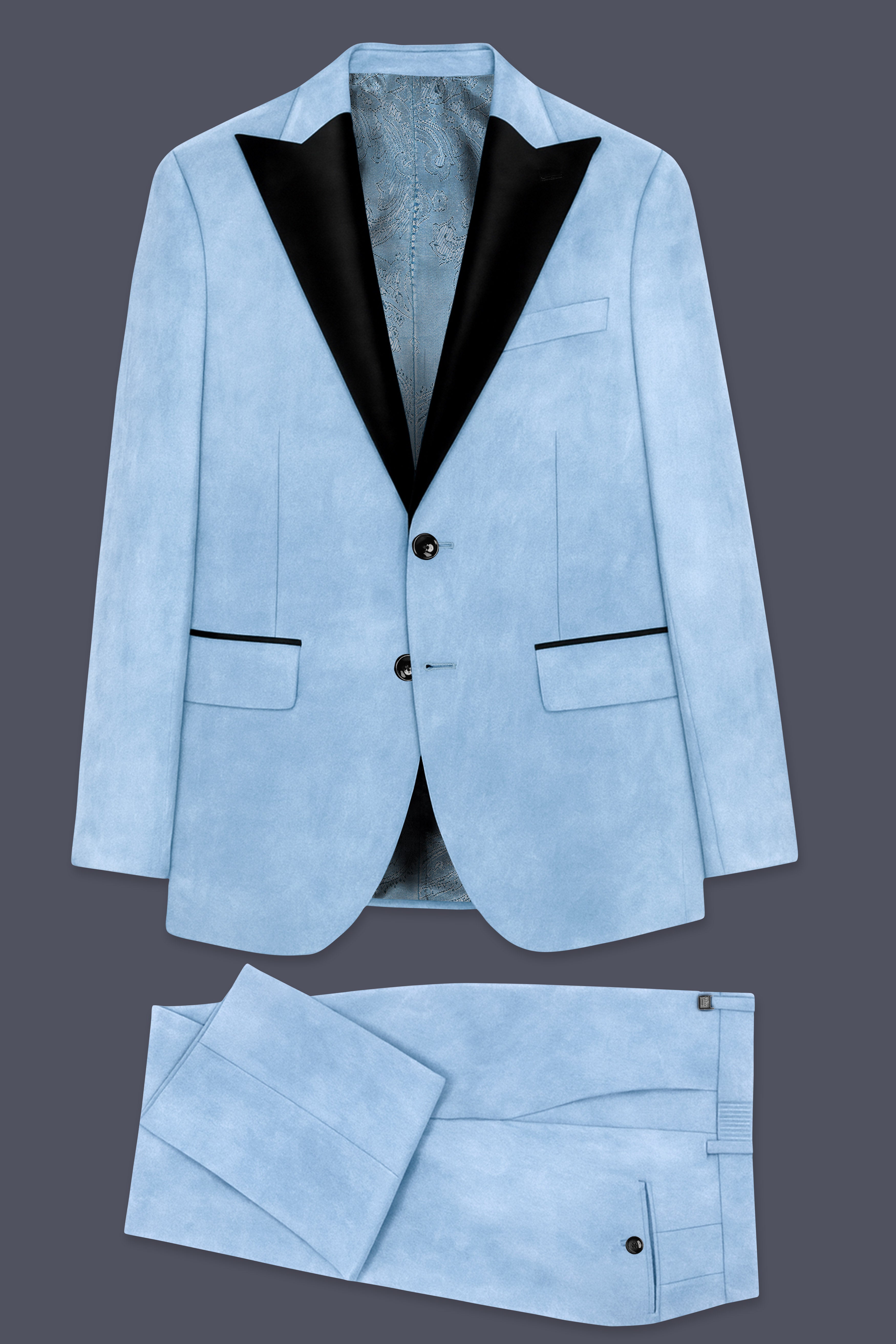 Velairis-Spindle Blue Velvet Peak Lapel Tuxedo Suit
