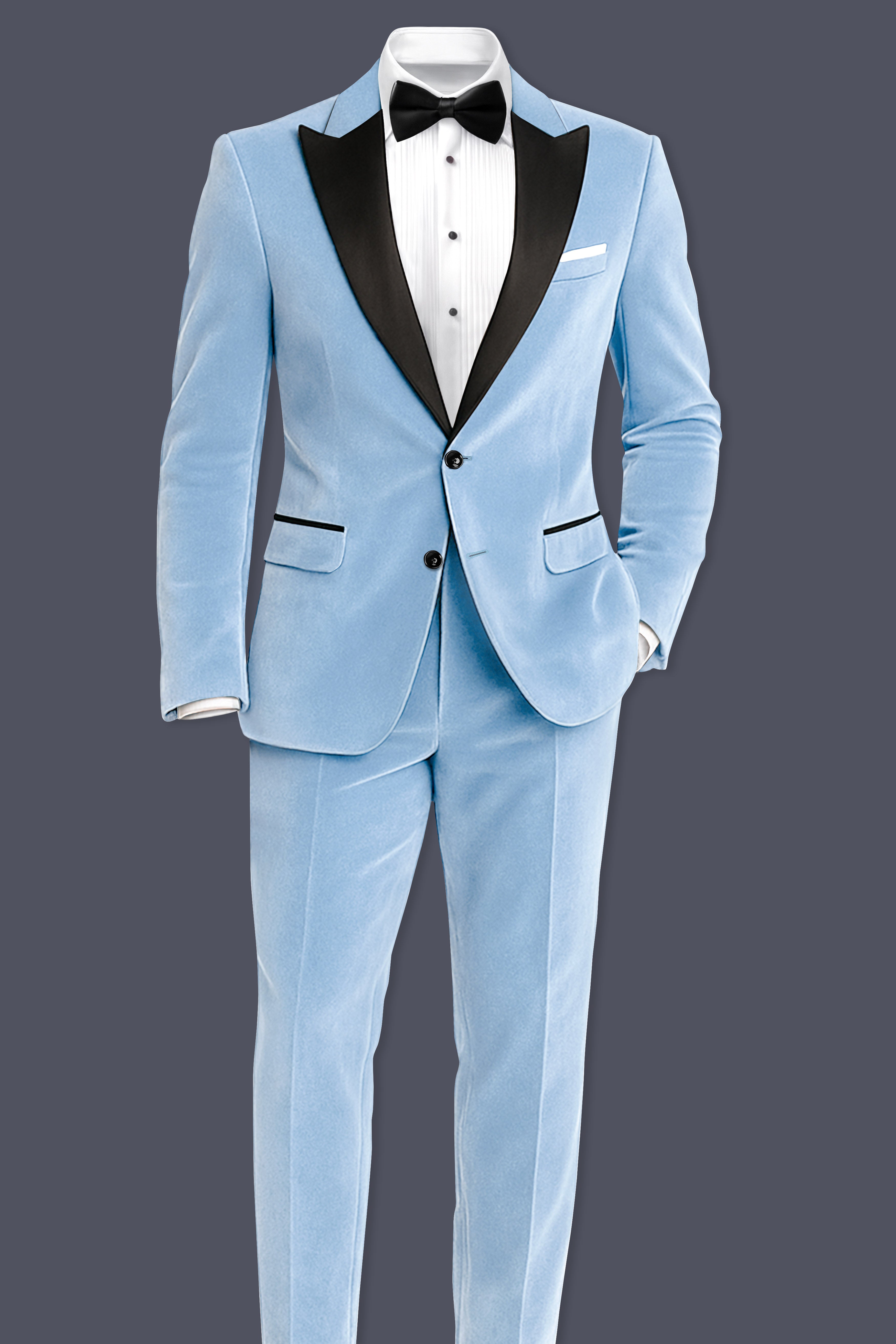 Velairis-Spindle Blue Velvet Peak Lapel Tuxedo Suit