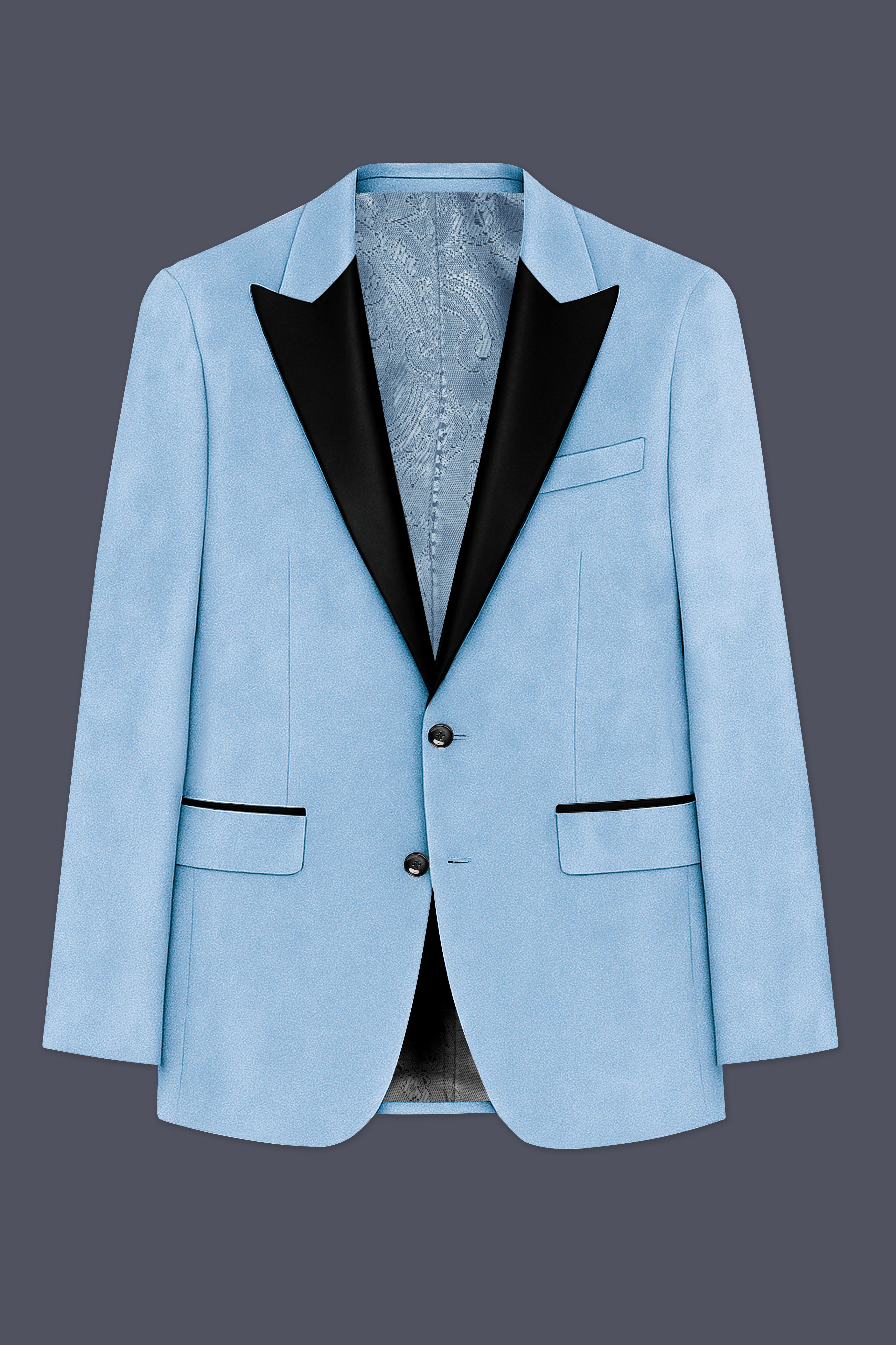 Velairis-Spindle Blue Velvet Peak Lapel Tuxedo Suit