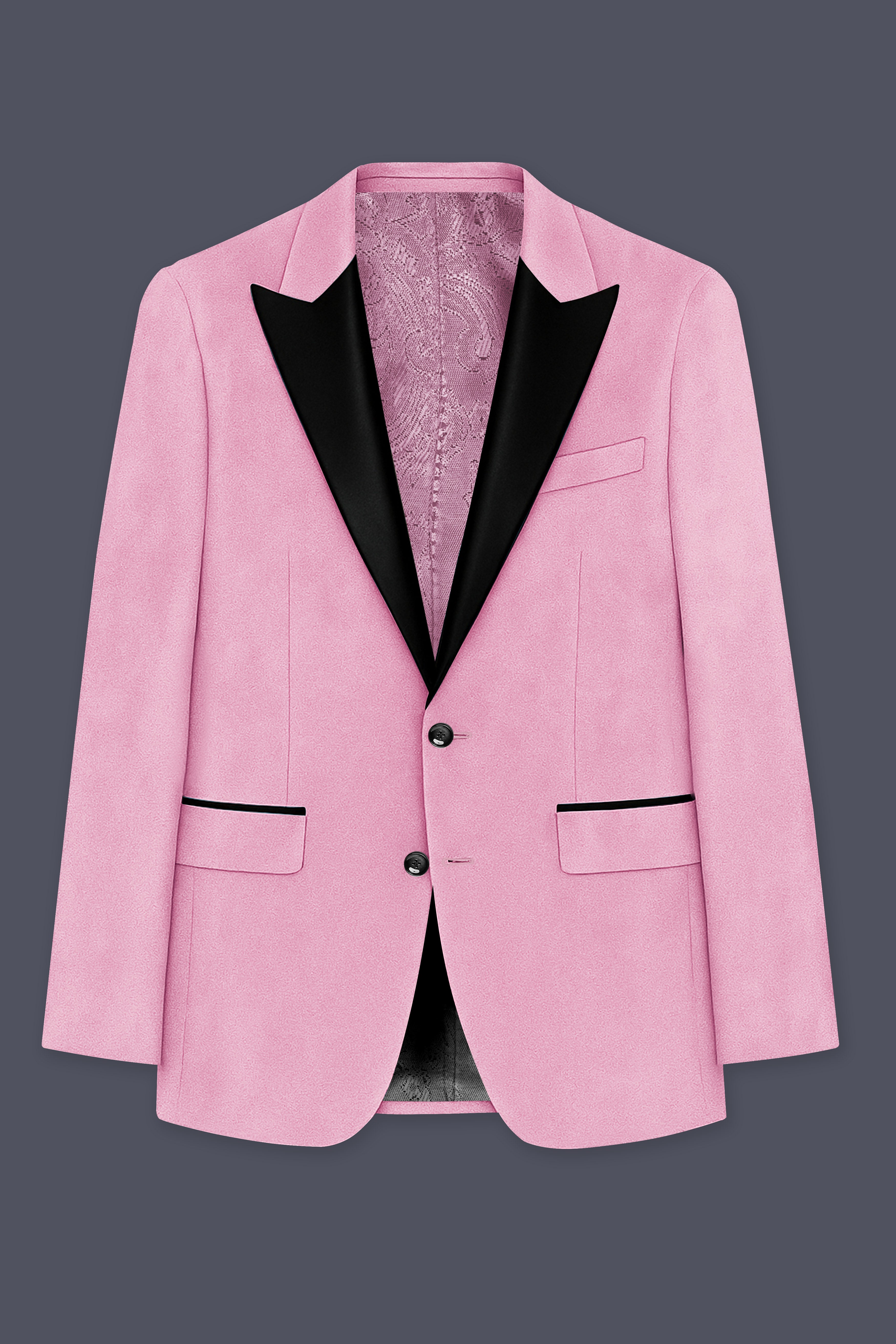 Fleurvel-Azalea Pink Velvet Peak Lapel Tuxedo Suit