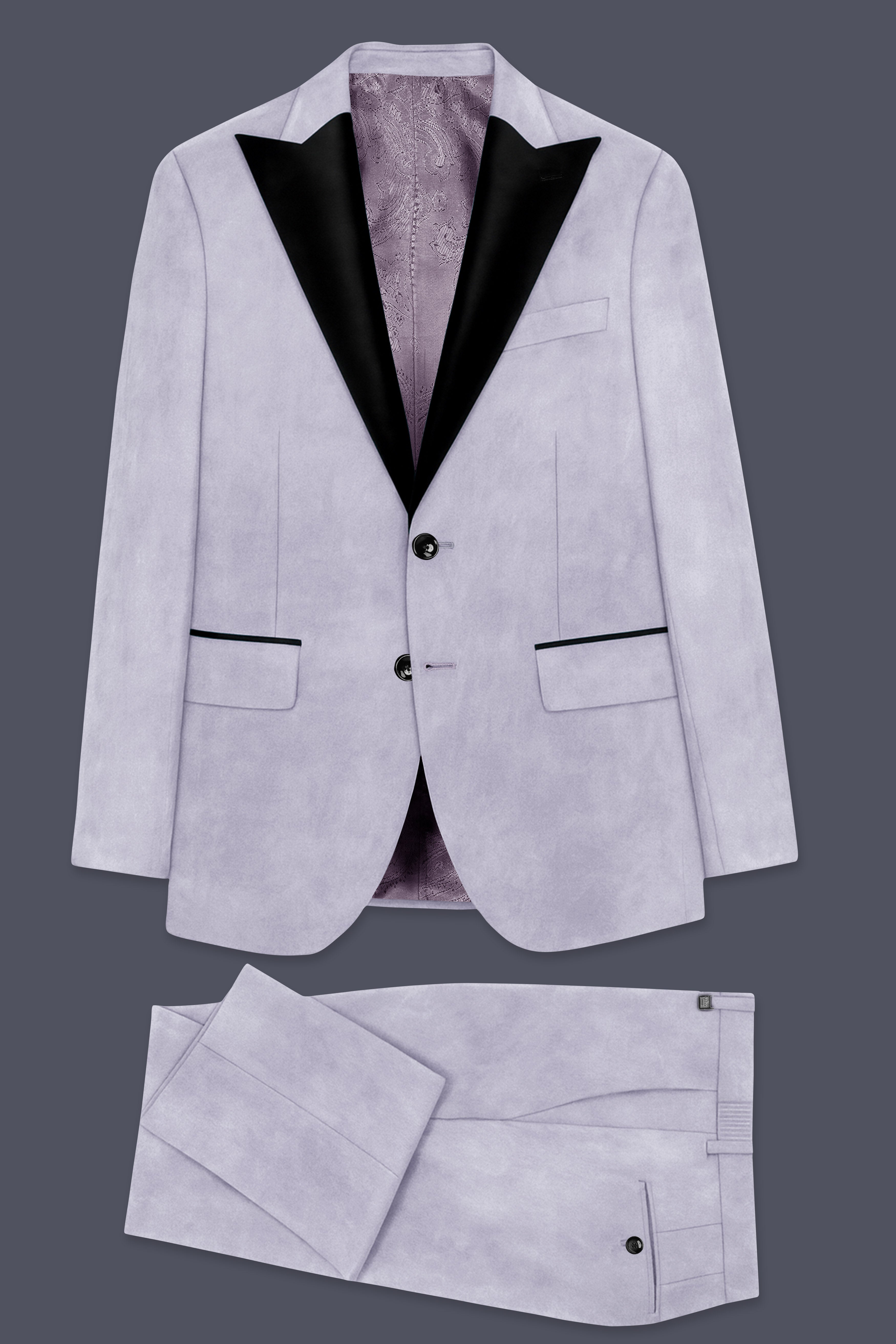 Argivell-French Gray Velvet Peak Lapel Tuxedo Suit