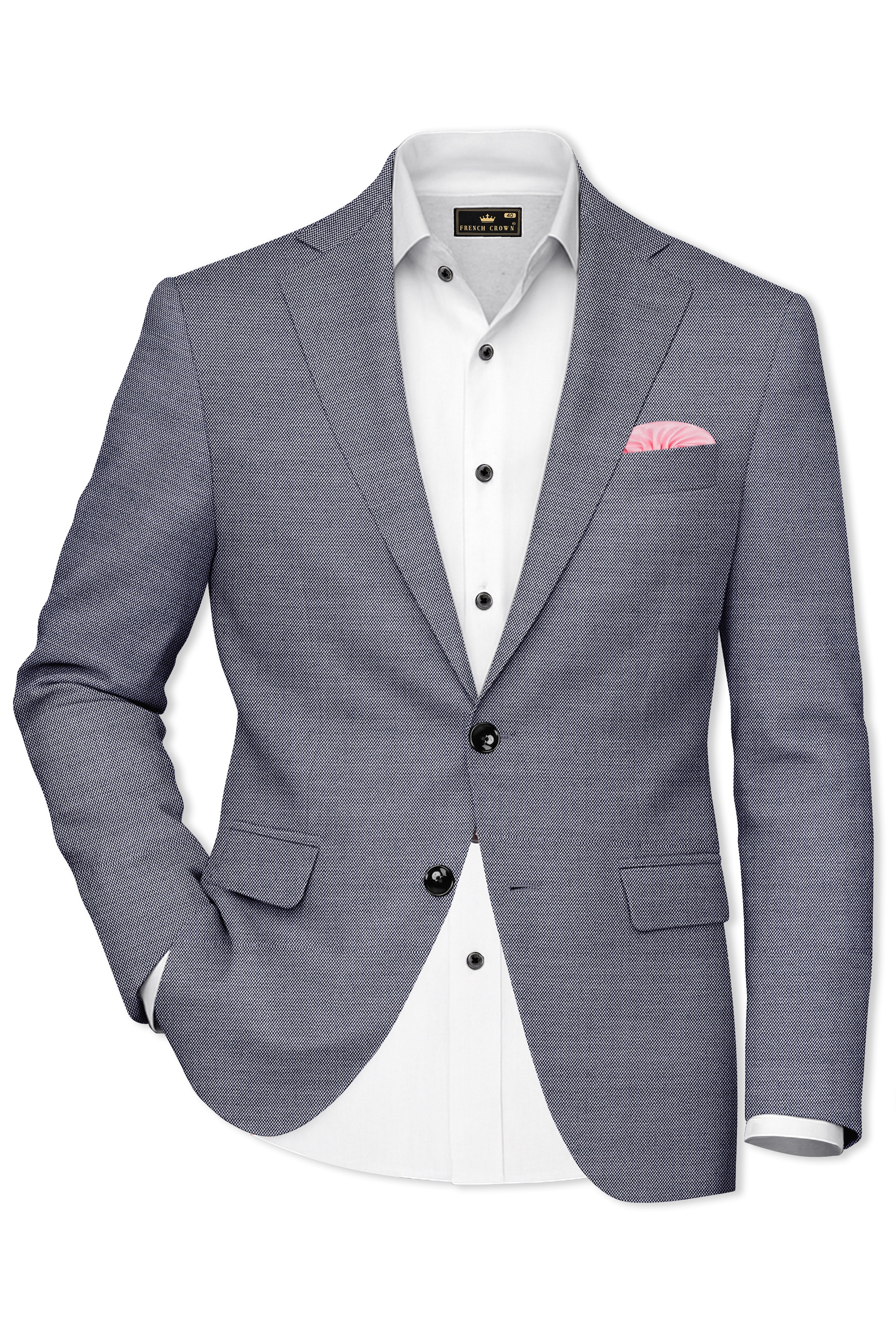Herrivell-Martinique Blue Herringbone Textured Wool Rich Single Breasted Suit