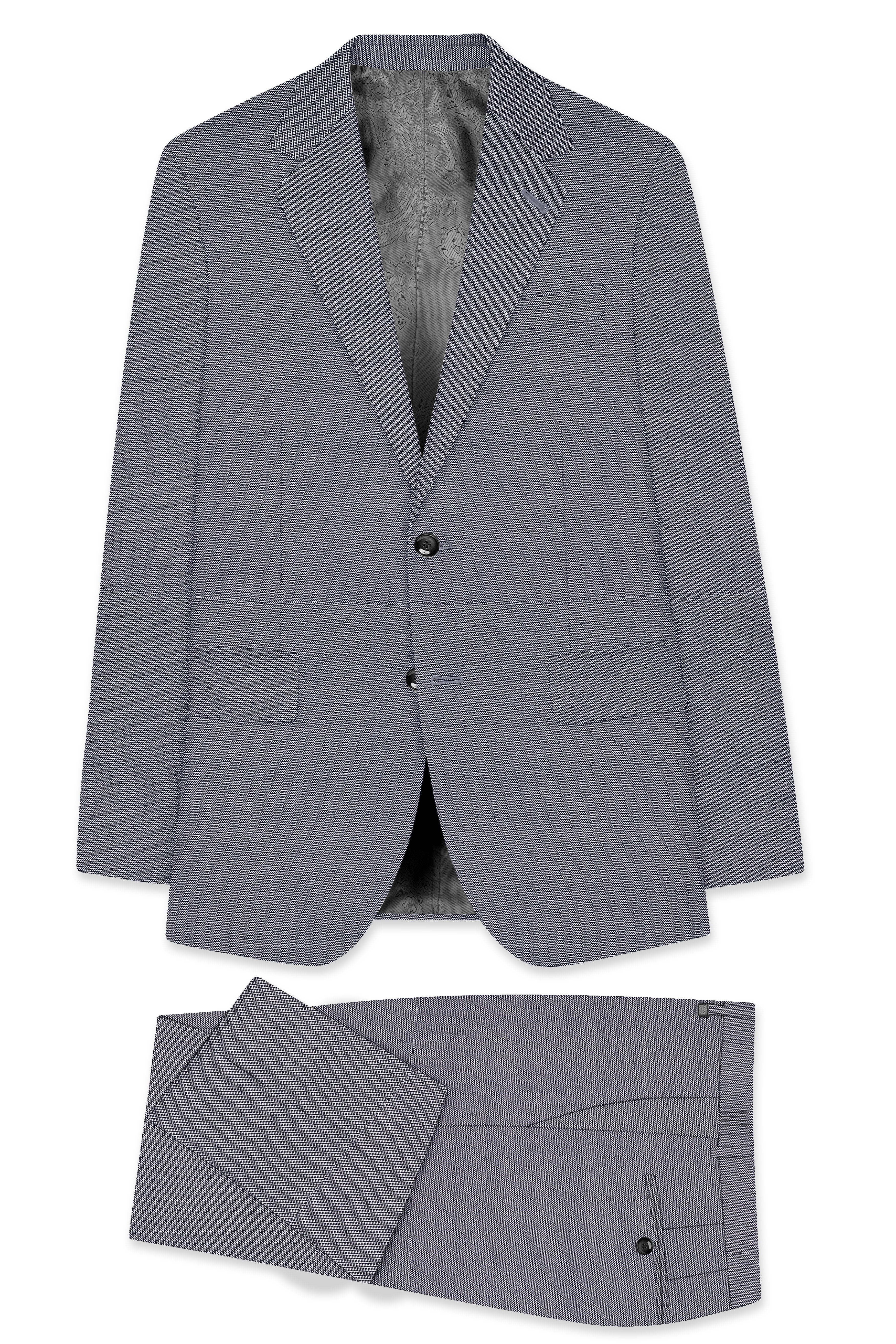 Herrivell-Martinique Blue Herringbone Textured Wool Rich Single Breasted Suit