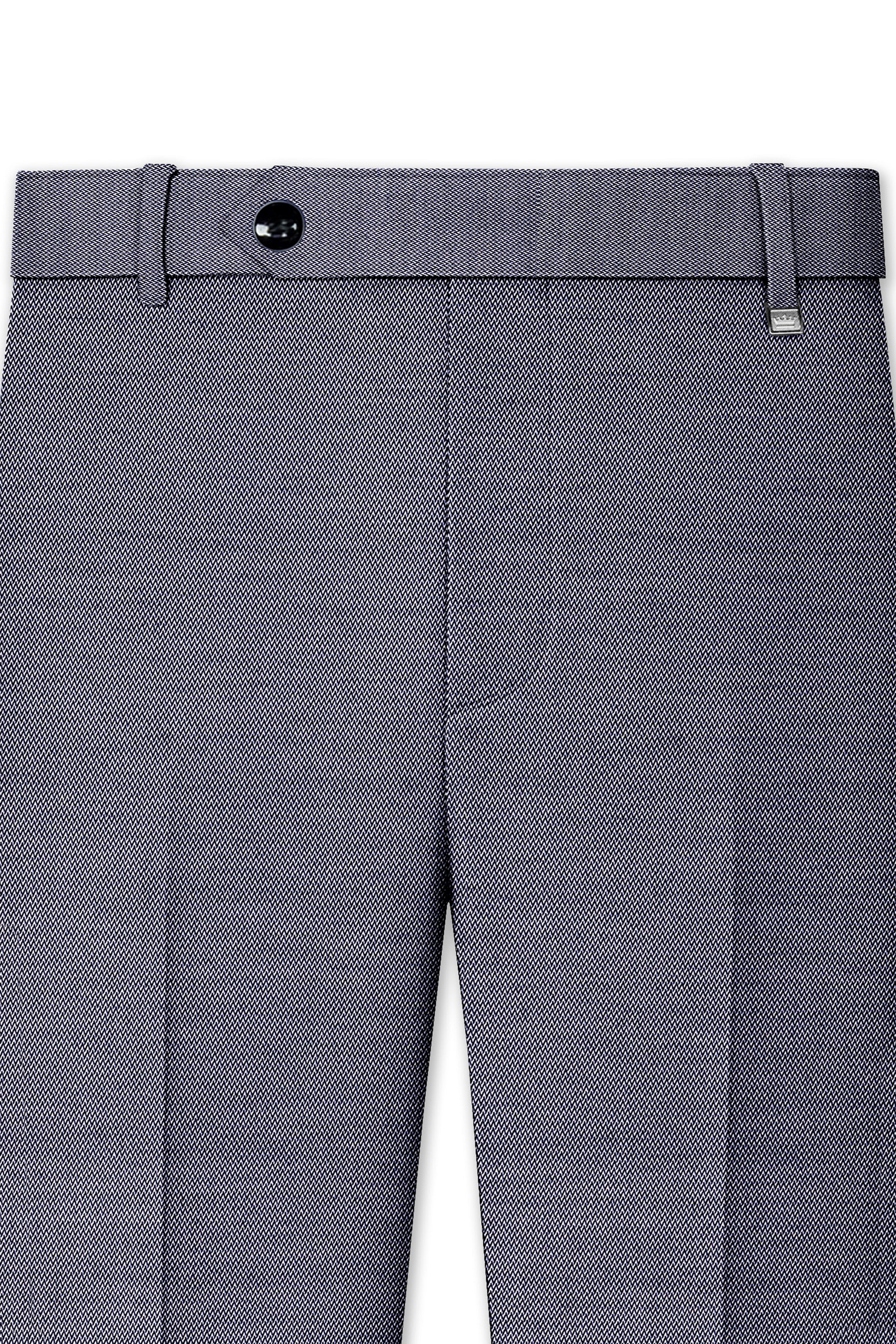 Herrivell-Martinique Blue Herringbone Textured Wool Rich Single Breasted Suit
