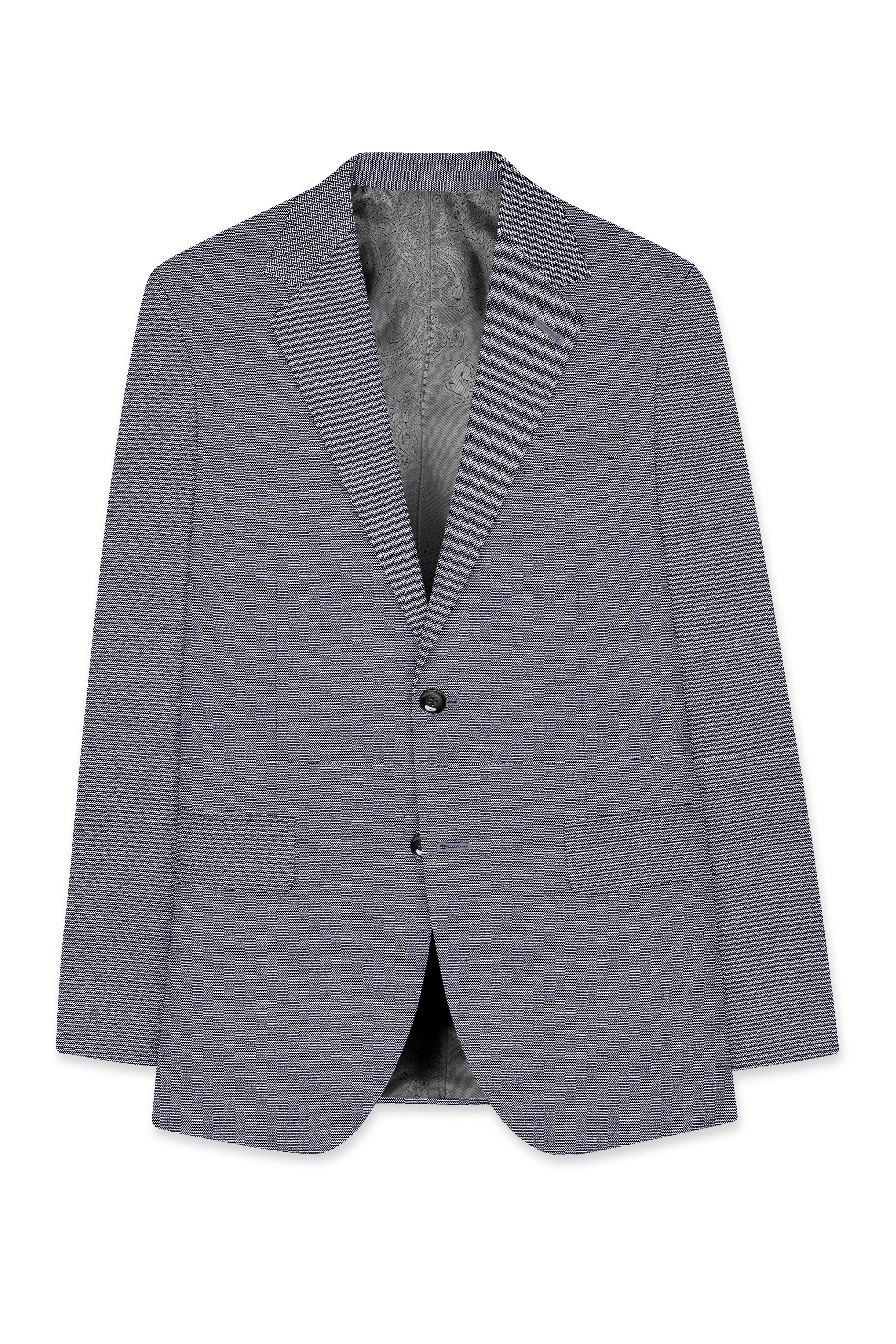 Herrivell-Martinique Blue Herringbone Textured Wool Rich Single Breasted Suit